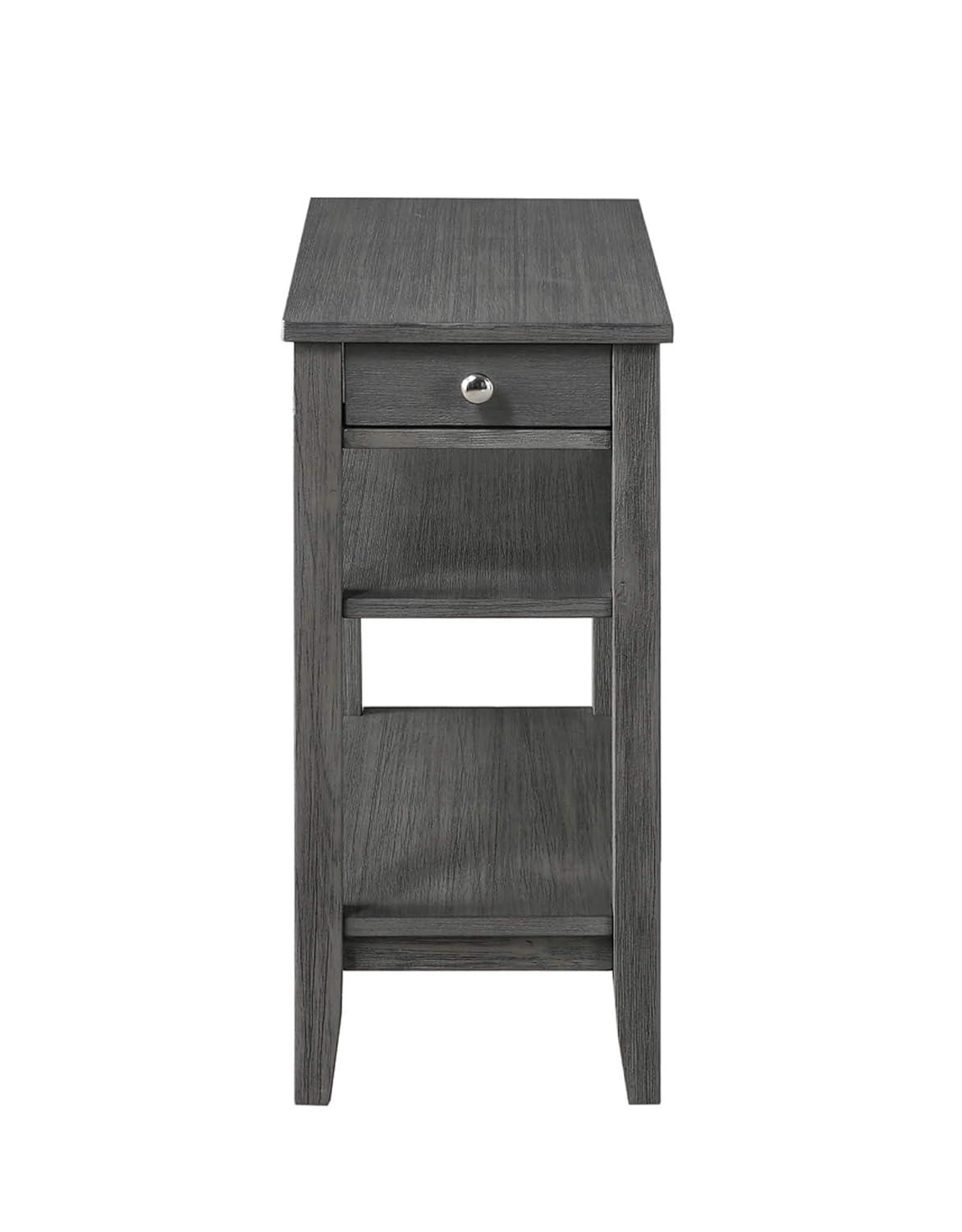 Convenience Concepts American Heritage 1 Drawer Chairside End Table with Shelves, Wirebrush Dark Gray