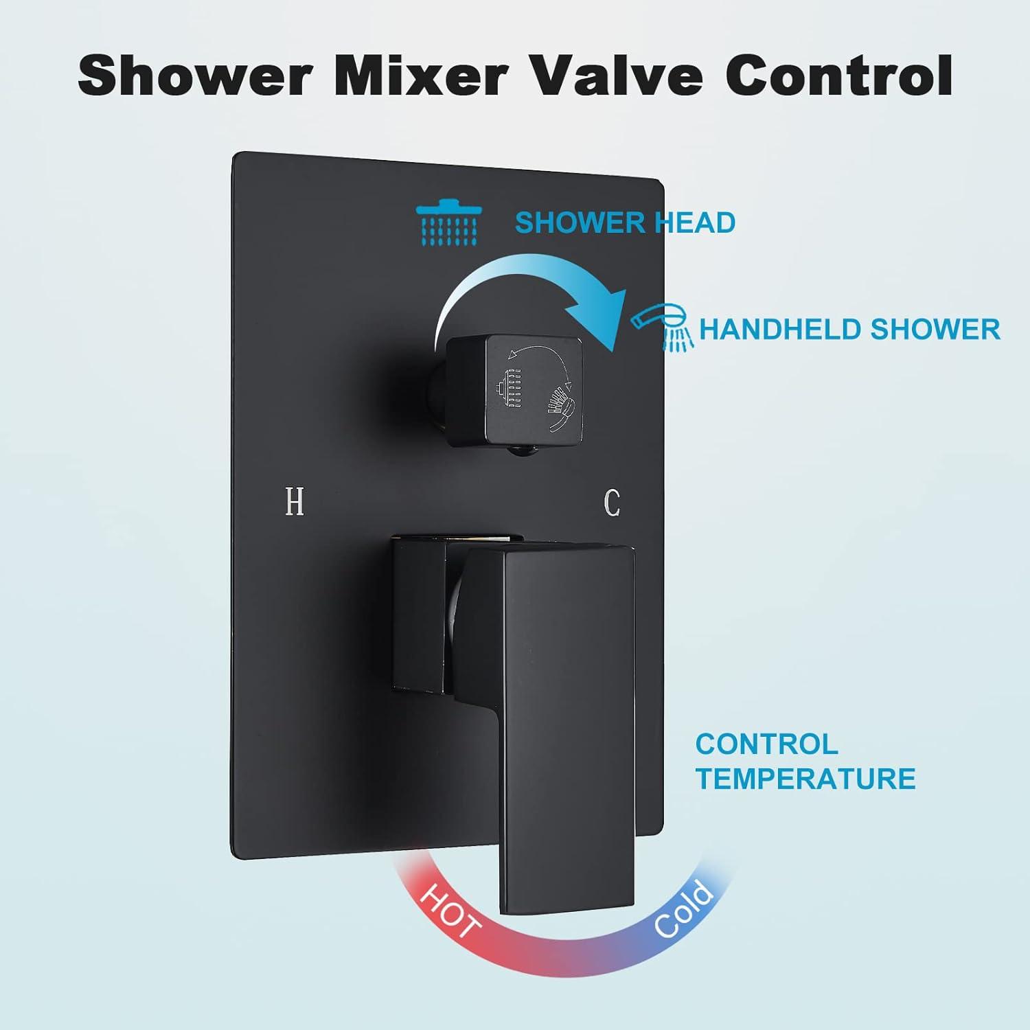 12" Ceiling Mounted Shower Head Pressure Balancing Rain Shower System with Rough-in Valve and Trim Kit