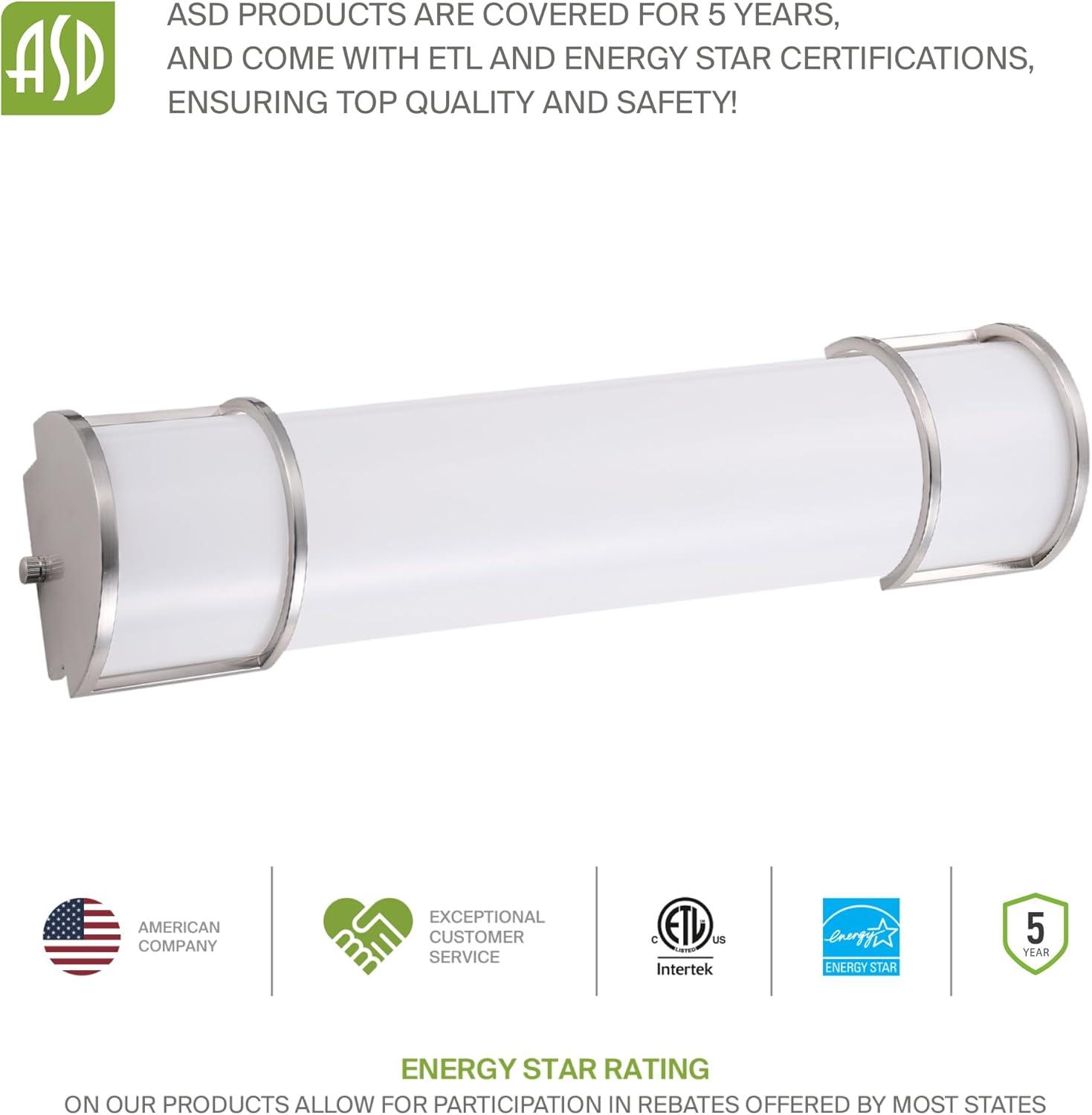 ASD LED 48 Inch Wall Mount Vanity Lighting Fixture | 35W 3200LM 3000K-5000K 120V | 3CCT, Dimmable, Energy Star, ETL Listed | Bathroom Linear Light Bar, Long Tube Bath Sconce | Nickel