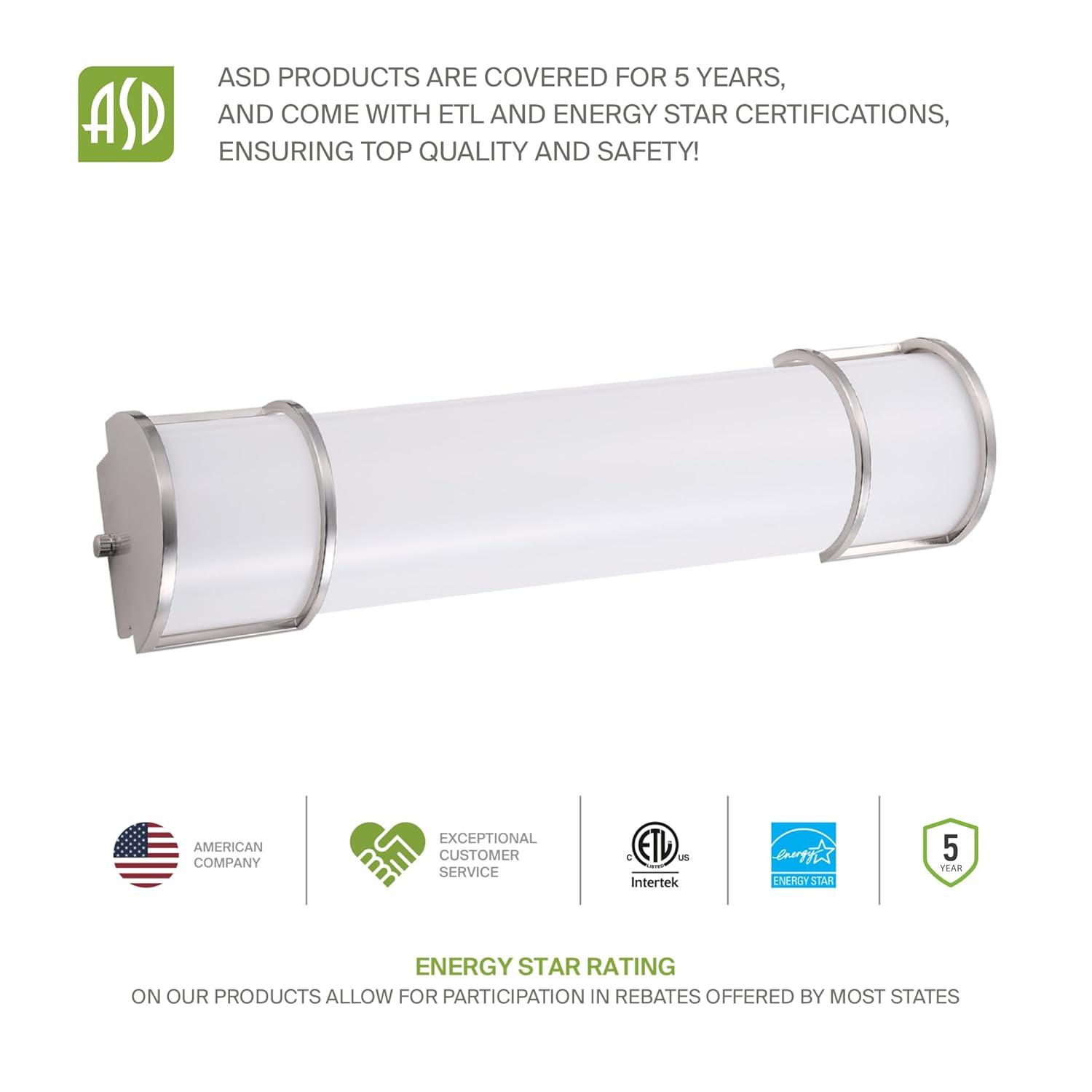 ASD LED 48 Inch Wall Mount Vanity Lighting Fixture | 35W 3200LM 3000K-5000K 120V | 3CCT, Dimmable, Energy Star, ETL Listed | Bathroom Linear Light Bar, Long Tube Bath Sconce | Nickel