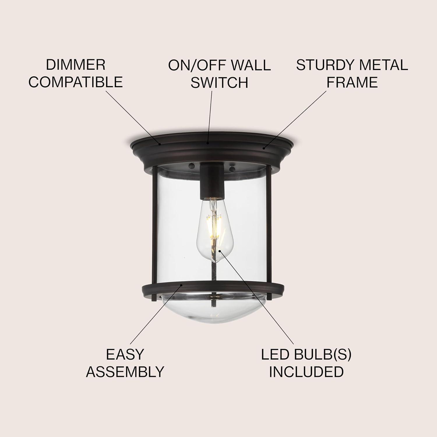 Savannah 10.25" Metal/Glass LED Flush Mount, Oil Rubbed Bronze