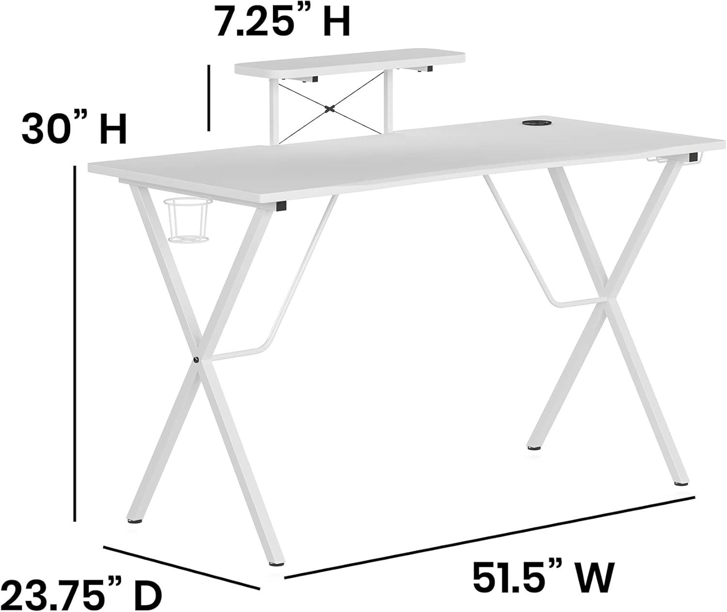 Flash Furniture White Gaming Desk with Cup Holder, Headphone Hook, and Monitor/Smartphone Stand