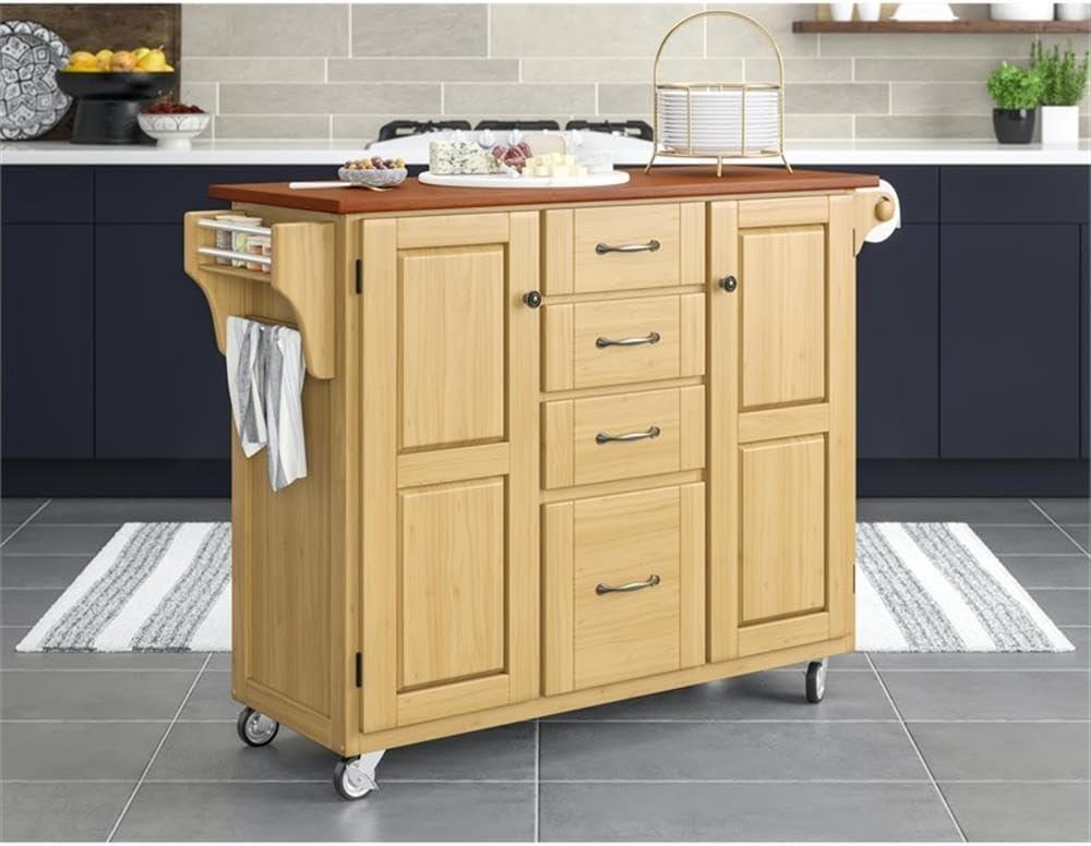 Homestyles Create-a-Cart Solid Wood Kitchen Cart in Natural with Cherry Top