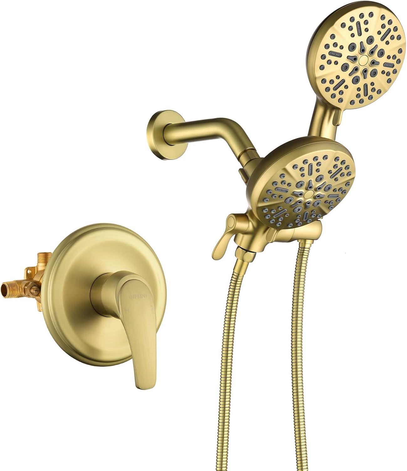 Brushed Gold Multi-Head Rain Shower System with Handheld