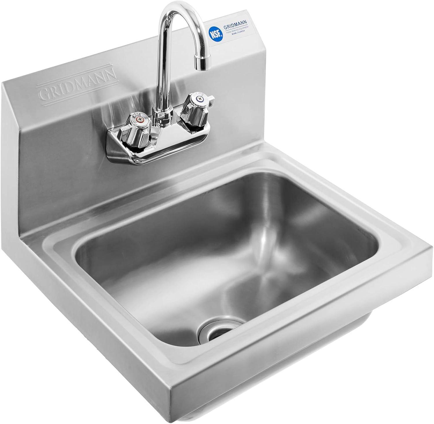 GRIDMANN Commercial NSF Stainless Steel Hand Washing Sink w/ Faucet, Wall Mount
