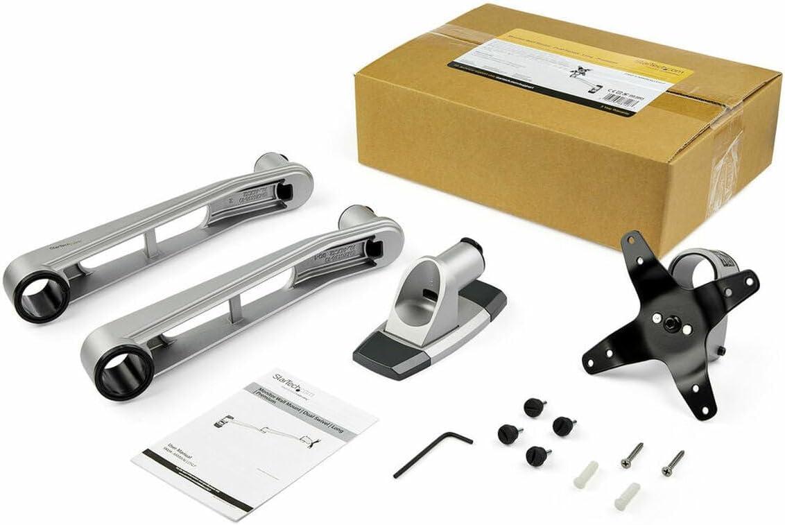 Silver Aluminum Full-Motion Wall Mount Monitor Arm