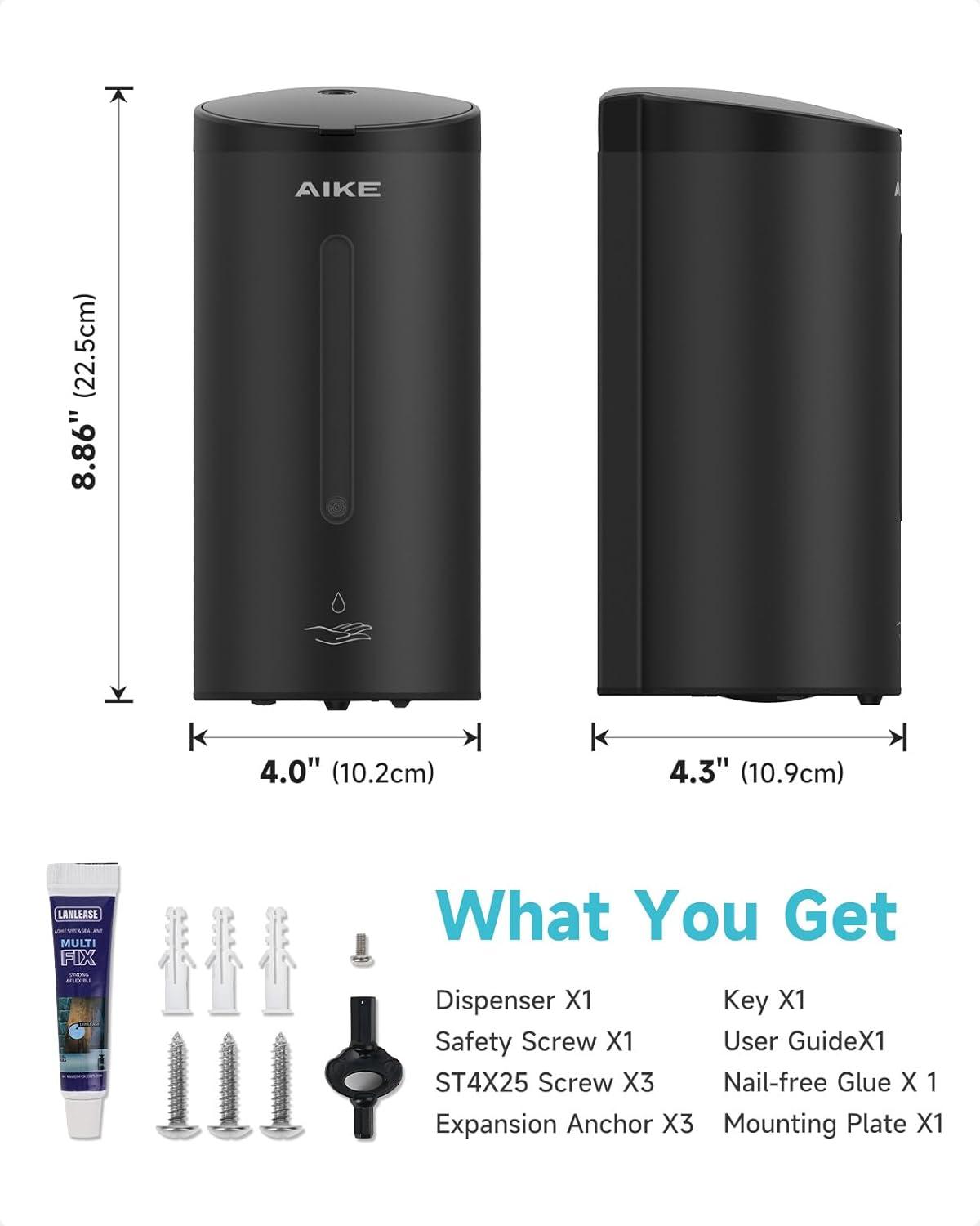 AIKE Automatic Wall Mount Liquid Soap Dispenser, Commercial Stainless Steel with 25oz Large Capacity Save Time Effort and Cost,Model AK1205(Matte Black)