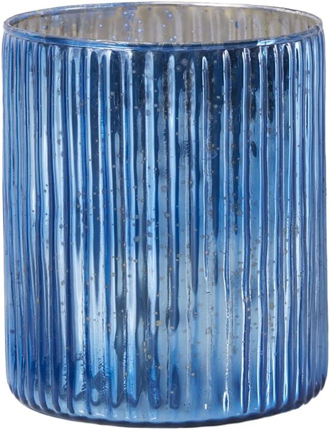 Serene Spaces Living 6" Vintage Blue Ribbed Mercury Glass Vase - for Floral Arrangements, Home Decor, Wedding, Holiday, Single