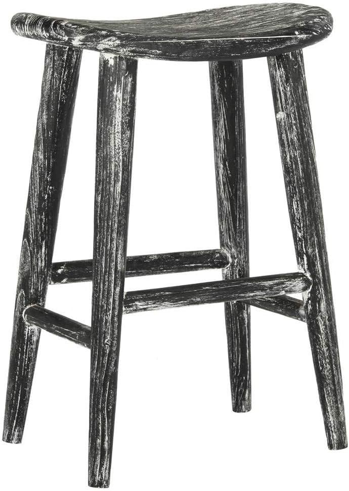 Colton Wood Counter Stool - Black/White Wash/Sungkai Wood - Safavieh