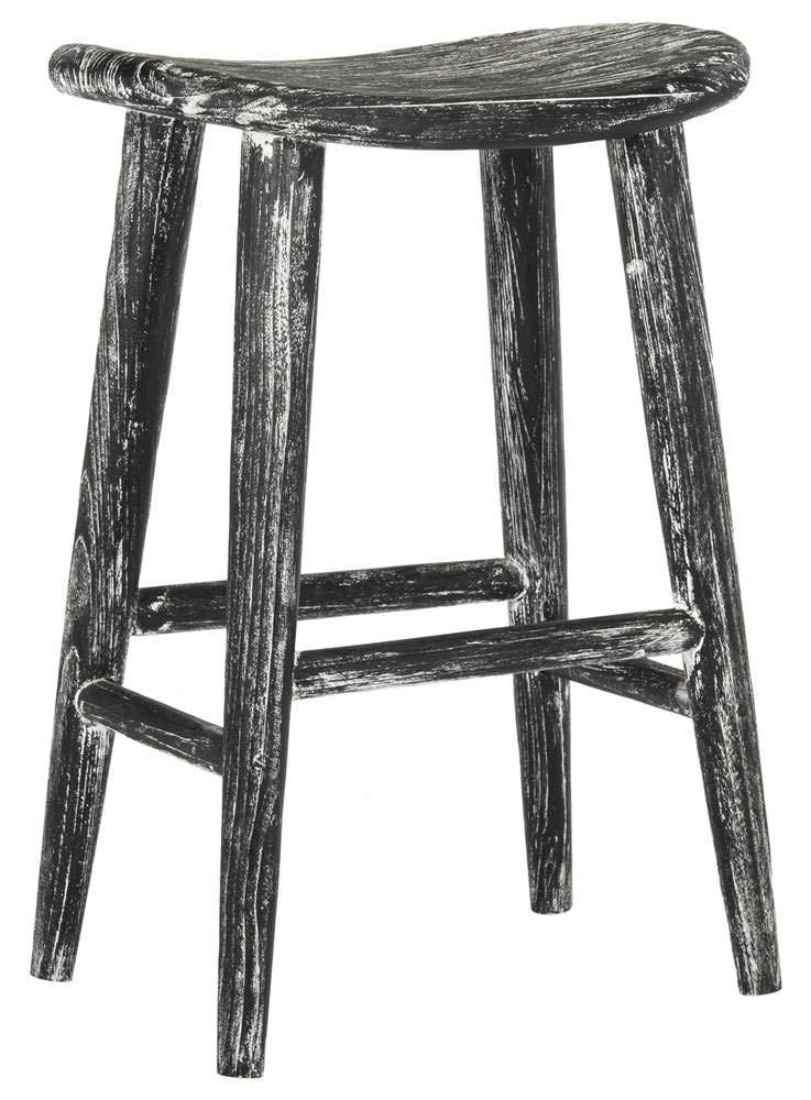 Colton Wood Counter Stool - Black/White Wash/Sungkai Wood - Safavieh