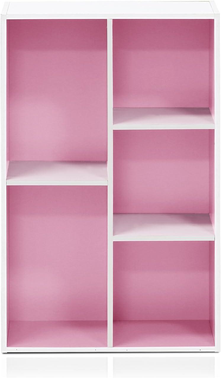 Furinno 5-Cube Reversible Open Storage Bookcase Toy Storage Cabinet Organizer,White/Pink