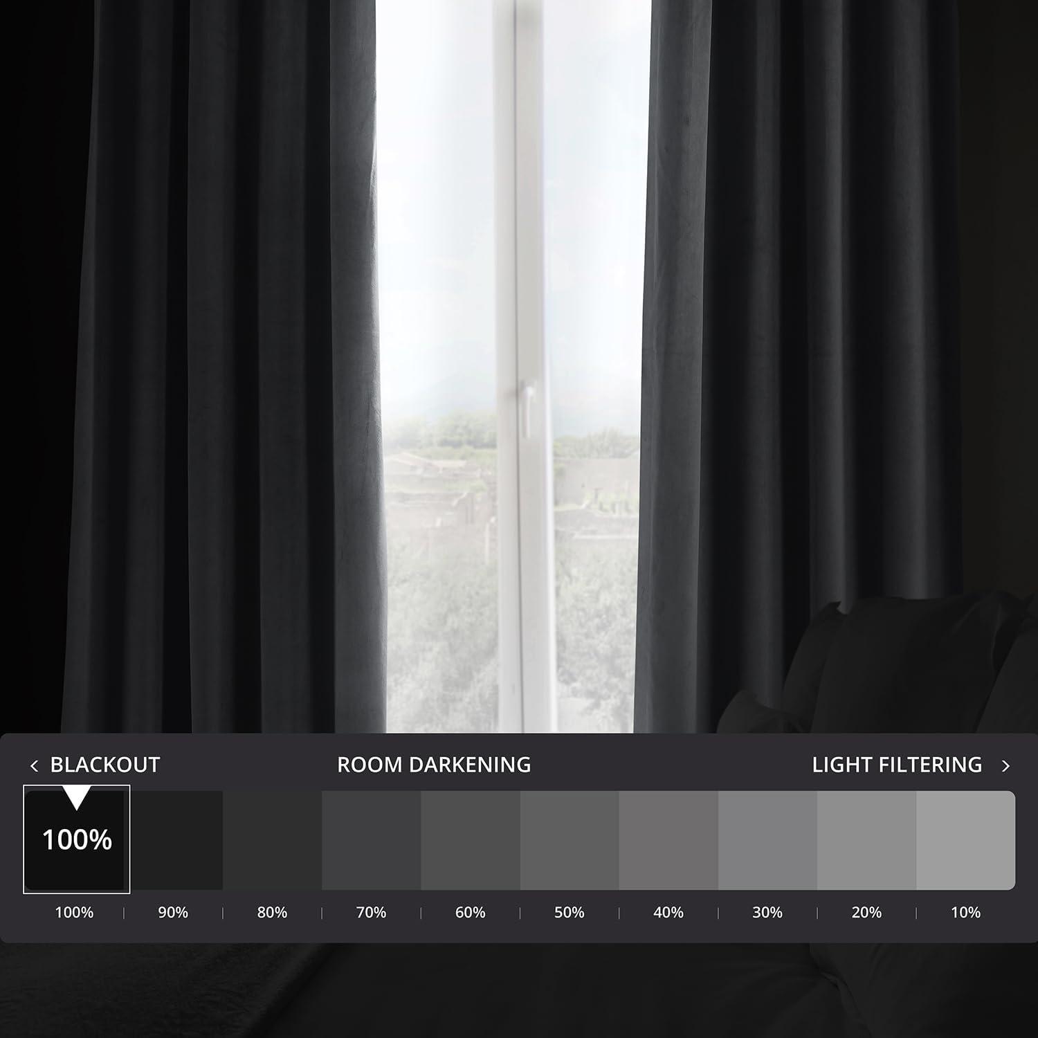 Half Price Drapes Signature Blue Grey Velvet Blackout Curtains For Bedroom(1 Panel), 50WX 96L