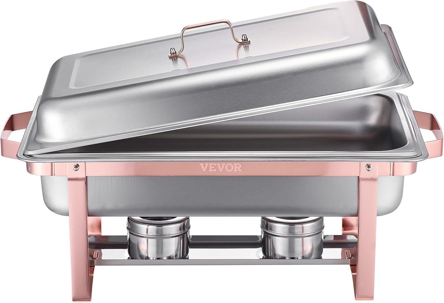 KFFKFF 2 Pack Chafing Dish Buffet Set, 8 Qt Stainless Steel Chafing Dishes with 2 Full Size Trays, Lid, Water Tray, Stand, and Fuel Holder, Ideal for Parties, Events, Wedding, Camping, Dinner
