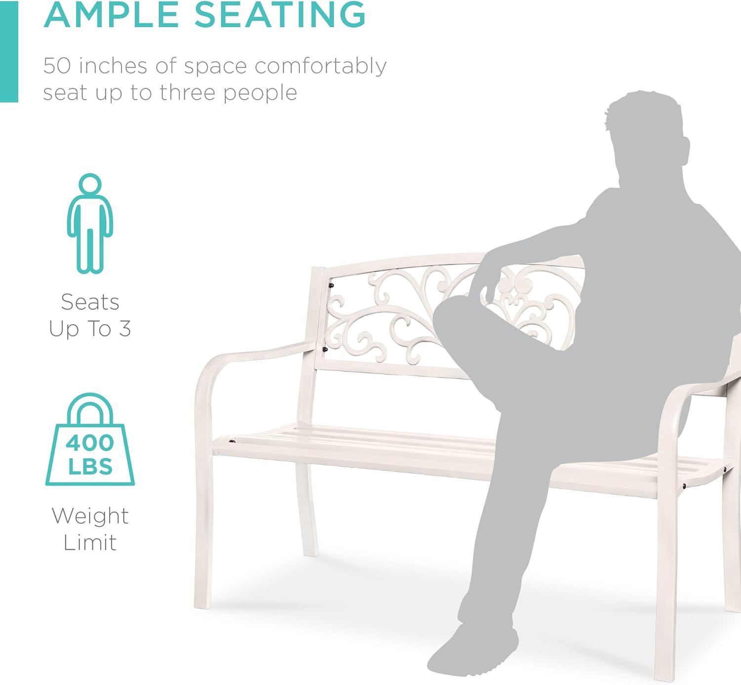 Alcott Hill® Outdoor Steel Bench Garden Patio Porch Furniture W/ Floral Design Backrest