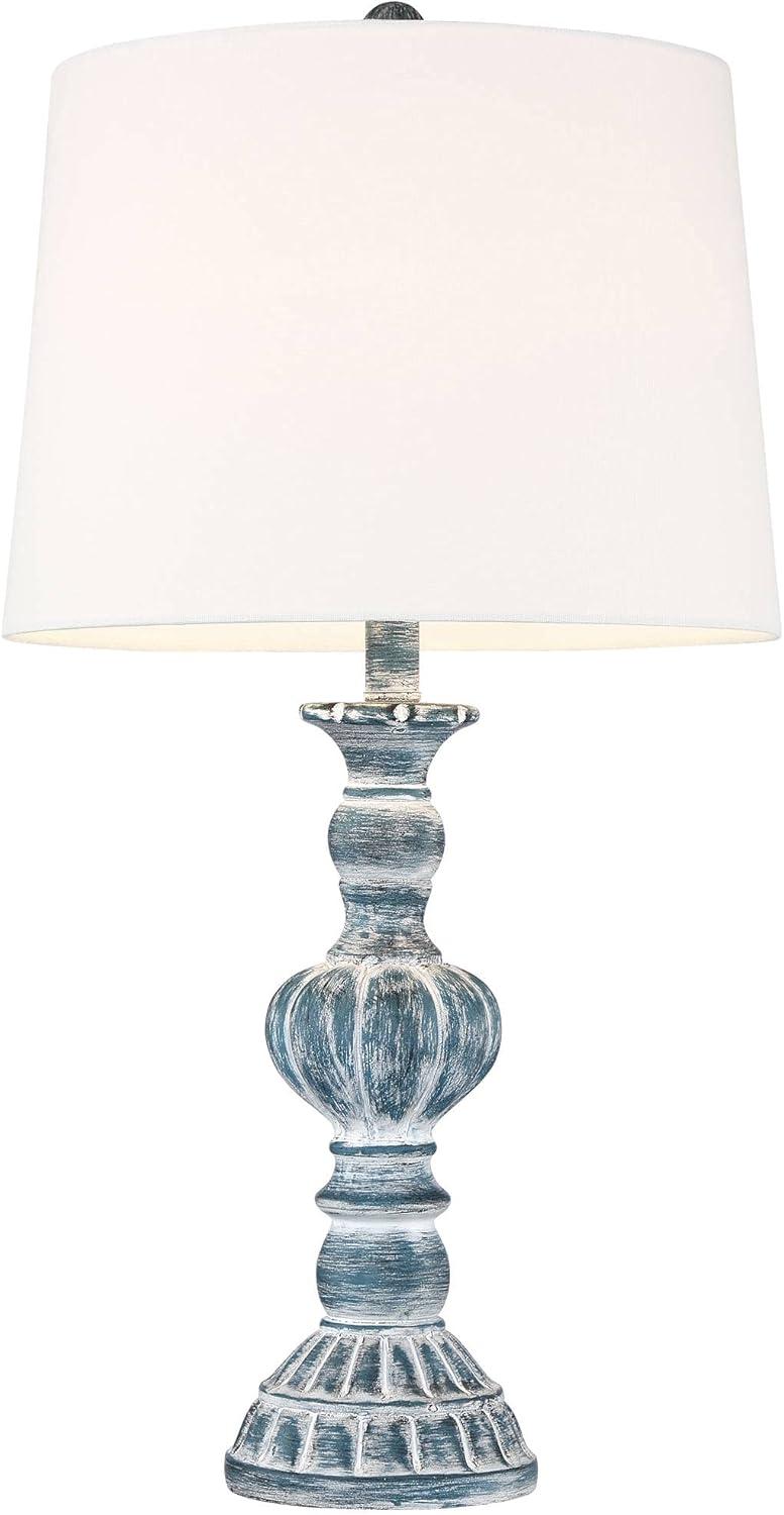 Regency Hill Tanya Traditional Table Lamps 26 1/2" High Set of 2 Blue Washed Tapered Drum Shade for Bedroom Living Room Bedside Nightstand Office Kids