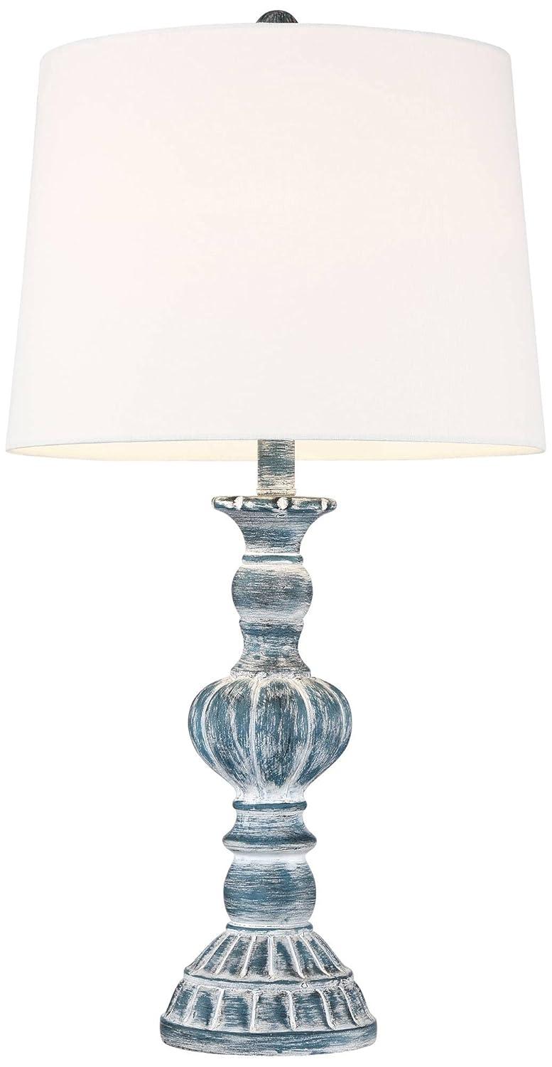 Regency Hill Tanya Traditional Table Lamps 26 1/2" High Set of 2 Blue Washed Tapered Drum Shade for Bedroom Living Room Bedside Nightstand Office Kids