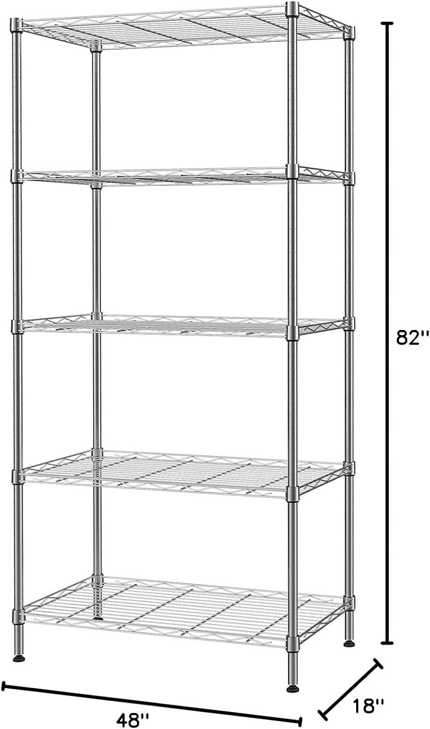 6 Tier Storage Shelves 18" Dx48 Wx82 H Wire Shelving Unit Metal Shelves Heavy Duty Layer Rack Storage Rack Adjustable Utility 2100 LBS Capacity for Laundry Kitchen Garage Pantry Black