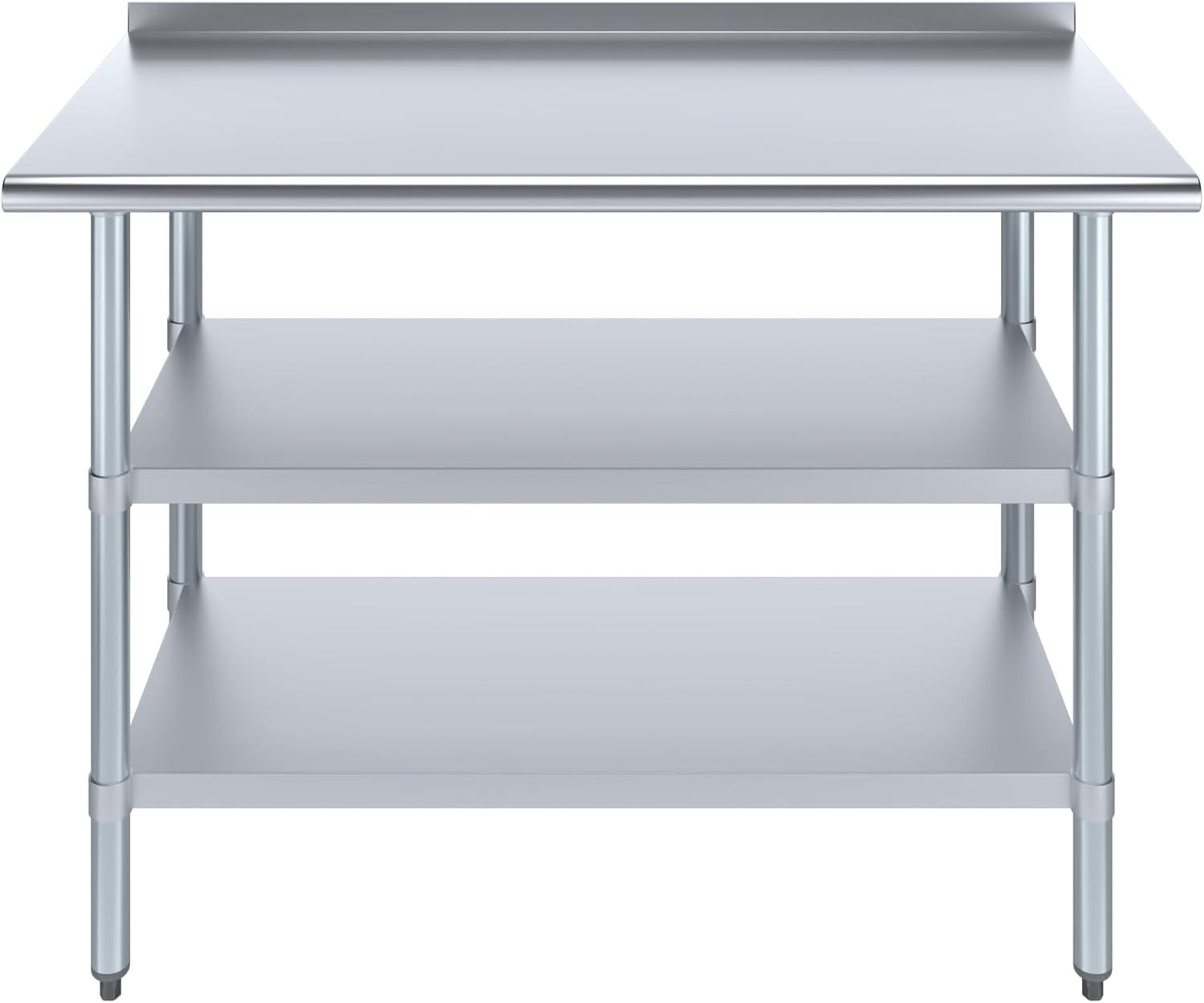 Stainless Steel 48" Work Table with Backsplash and Shelves