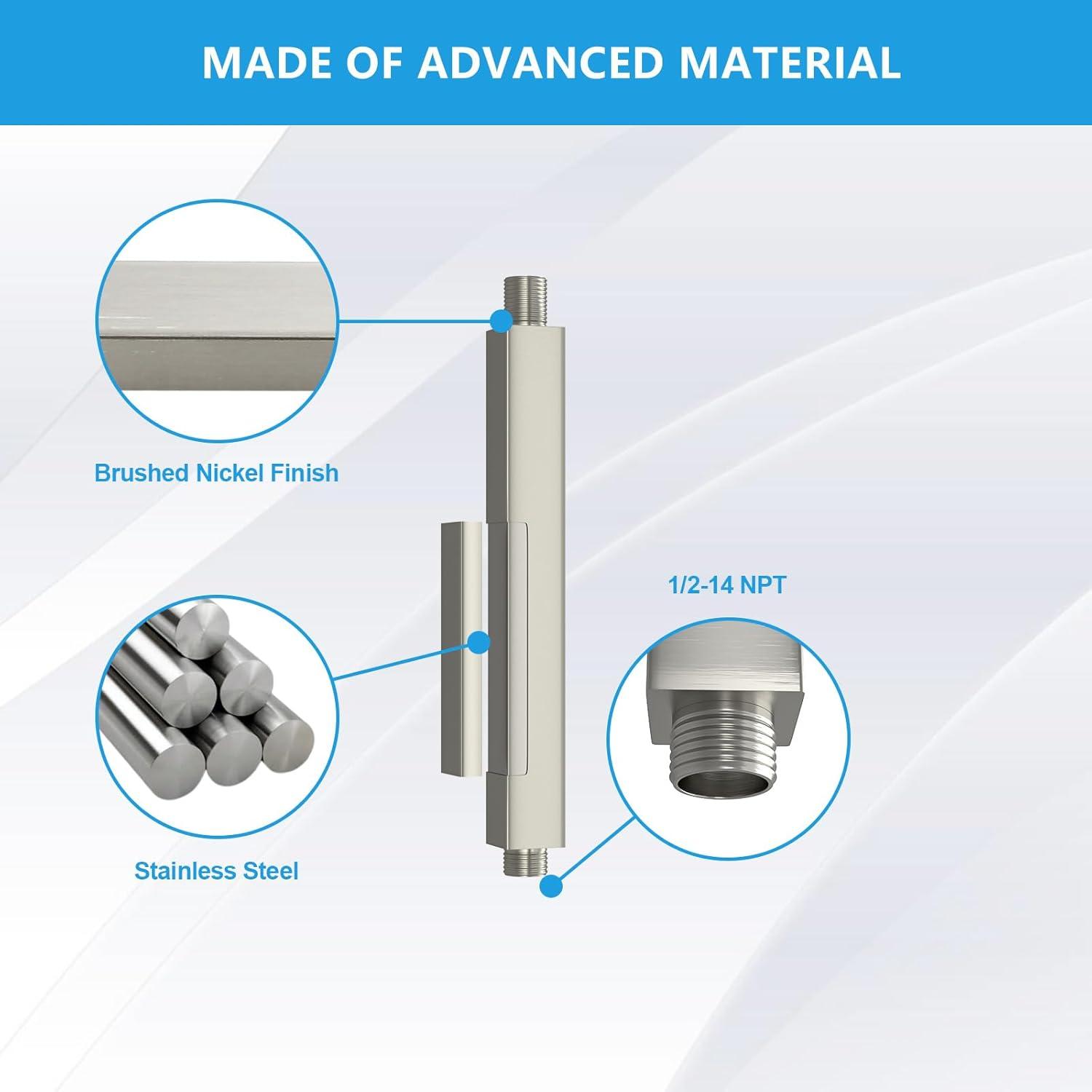 8 in. L Brushed Nickel Ceiling Mounted Rain Shower Extension Shower Arm with Flange