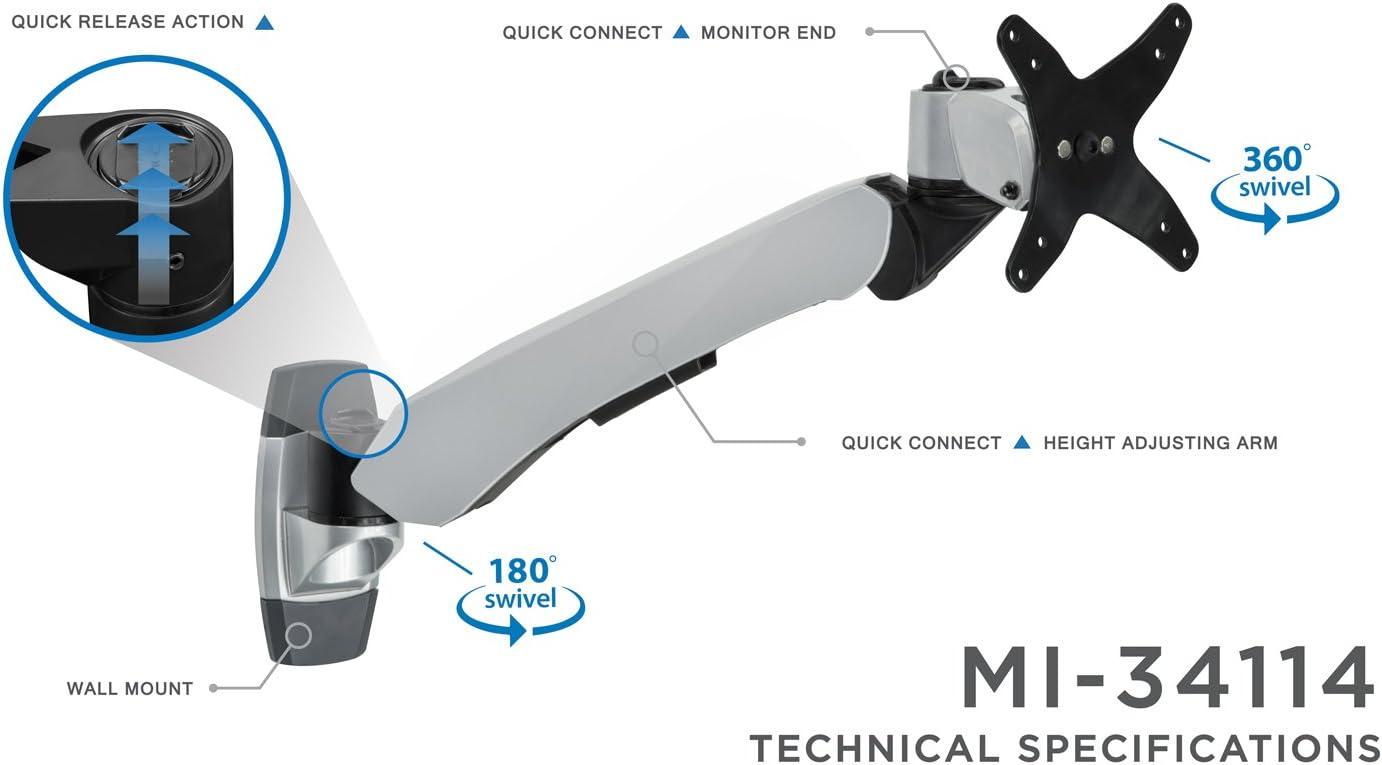 Mount-It! Full Motion Adjustable Single Monitor Wall Mount | Tilt, Rotate, Swivel Arm Wall Mount Stand | Fits Up to 32 in. Screens