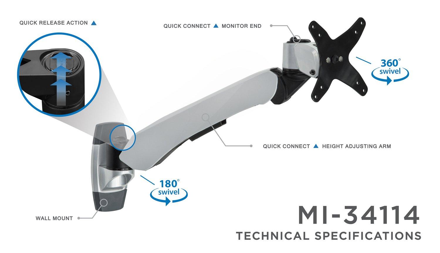 Mount-It! Full Motion Adjustable Single Monitor Wall Mount | Tilt, Rotate, Swivel Arm Wall Mount Stand | Fits Up to 32 in. Screens