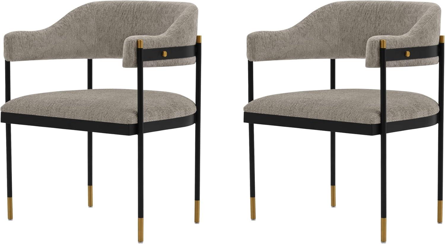 Set of 2 Lia Modern Boucle Upholstered Dining Armchairs Stone Gray - Manhattan Comfort: Brushed Gold Accents, No Assembly Required