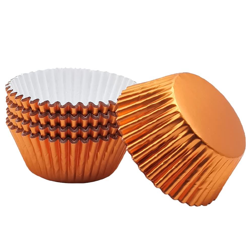 Mombake Standard Foil Orange Cupcake Liners Muffin Baking Cups for Party and More, 100-Count