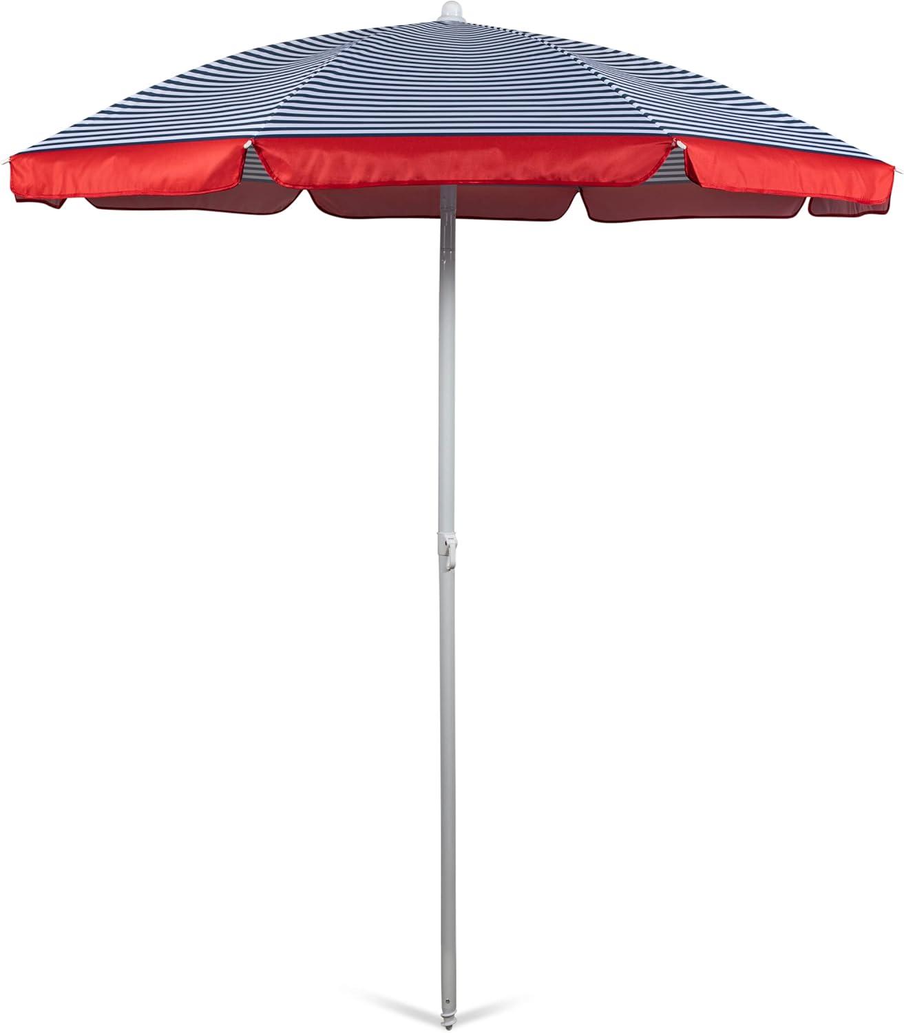 Picnic Time 5.5' Beach Compact Umbrella - Blue Pinstripe Pattern
