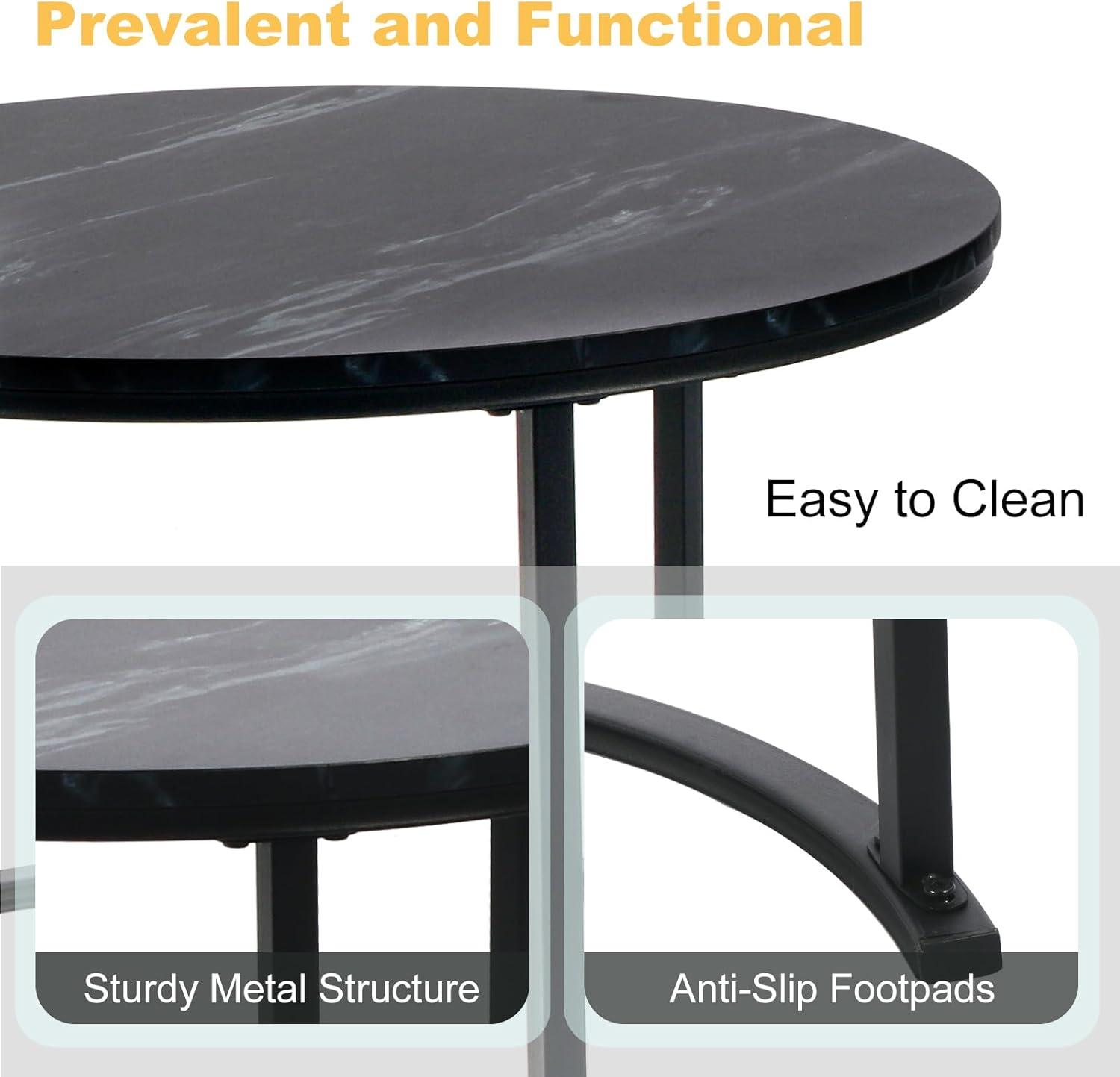 Yesfashion Nesting Coffee Table Set Of 2, 27.6" Round Coffee Table Wood Top With Sturdy Metal Frame, End Table Side Tables For Living Room Bedroom Balcony Yard