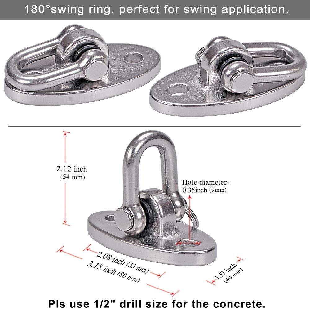 SELEWARE 2 Pieces 2000 lb Capacity Stainless Steel 180° Swing Hangers, Heavy Duty Swing Hooks for Concrete Ceiling Wooden, Hanging Hardware for Por Porch Playground Hammock Gym Swing Sets