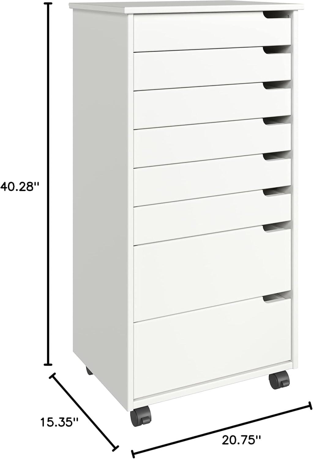 Adeptus Original Euro Roll Cart, Solid Wood, 6+2 Drawer Extra Wide Drawers Roll Carts, White