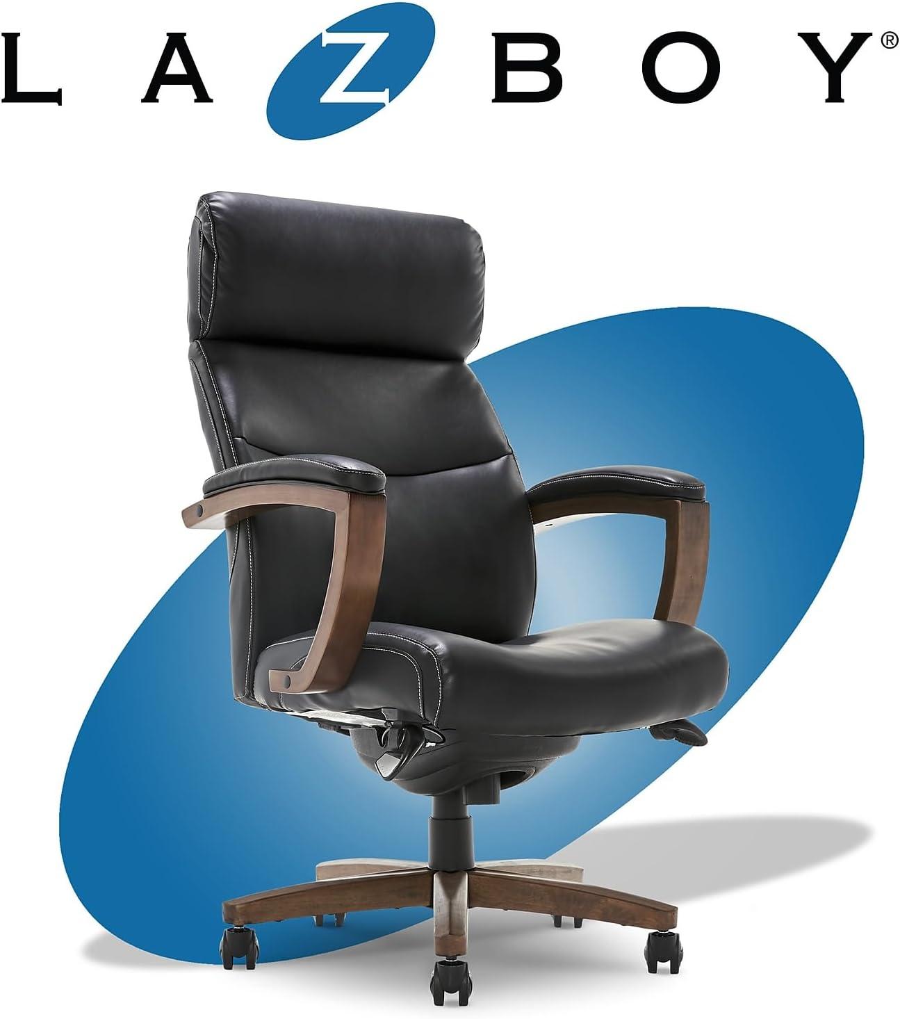 Greyson Modern Executive High-Back Office Chair with Solid Wood Arms and Lumbar Support