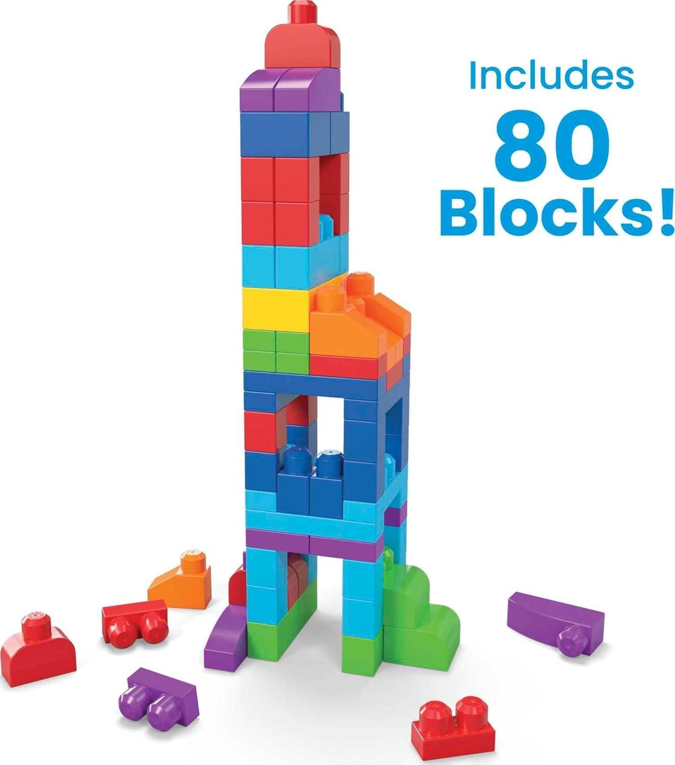 MEGA BLOKS Fisher-Price Toy Blocks Blue Big Building Bag with Storage (80 Pieces) for Toddler