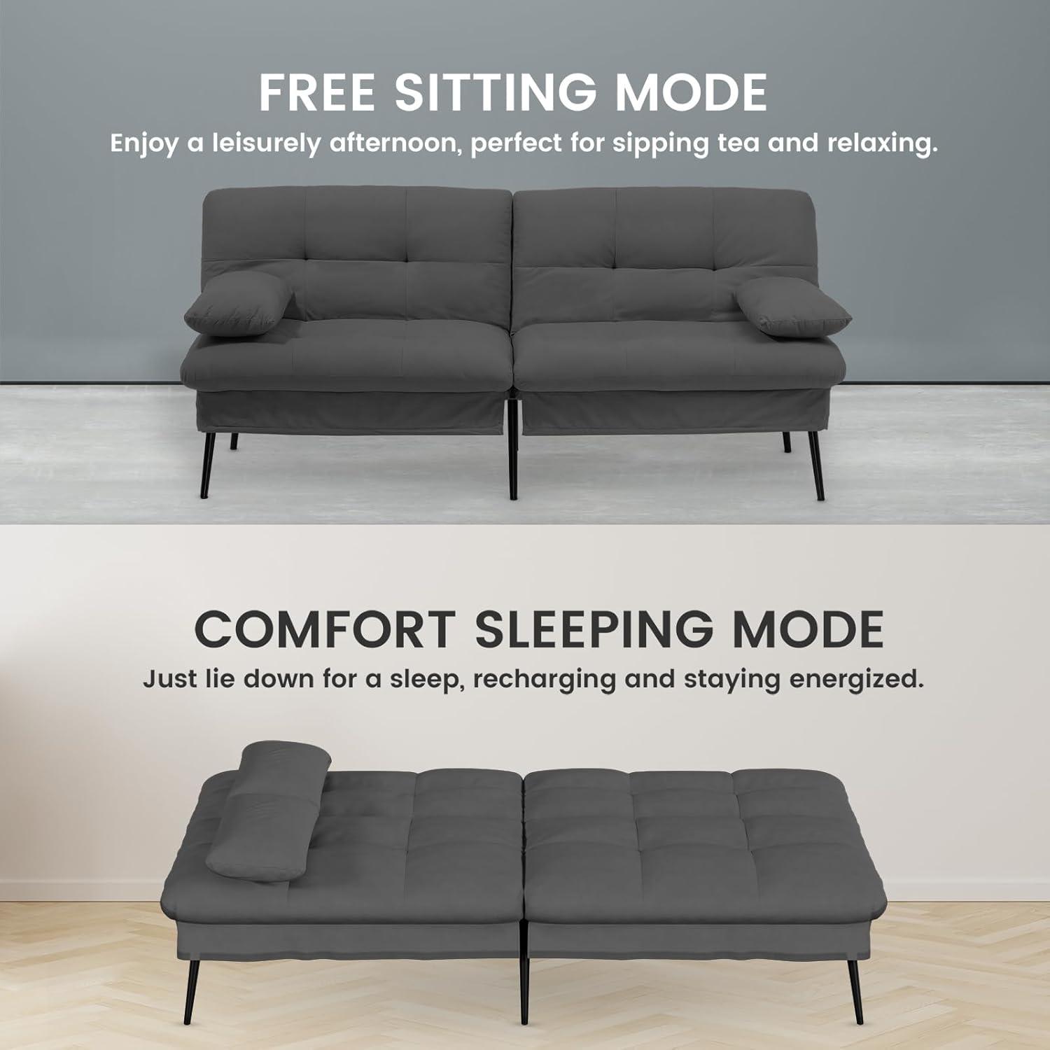 COMHOMA Convertible Futon Sofa Bed, Corduroy Velvet Futon Couch, Sleeper Sofa, Cream