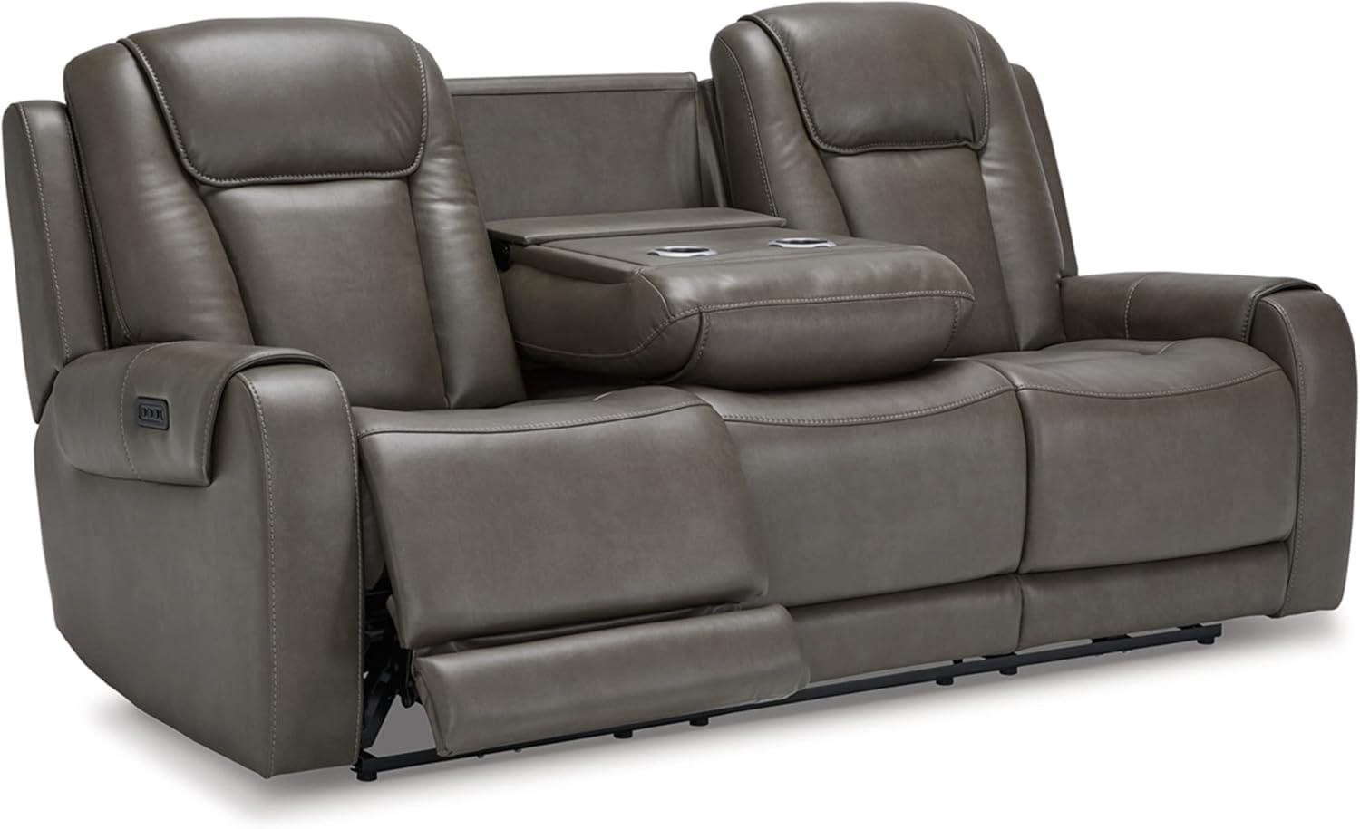 Contemporary Gray 85'' Faux Leather Power Reclining Sofa with Cup Holder