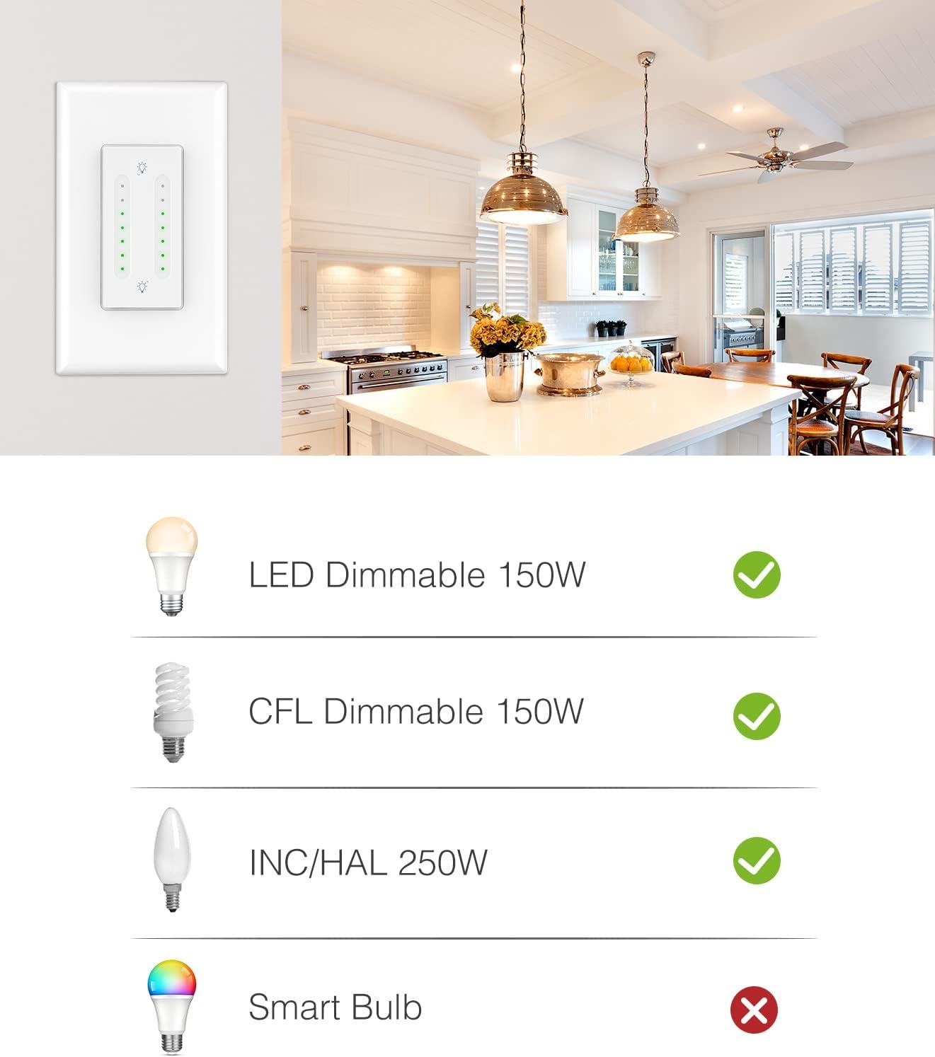 White Smart Dual Dimmer Switch with Timer and Voice Control