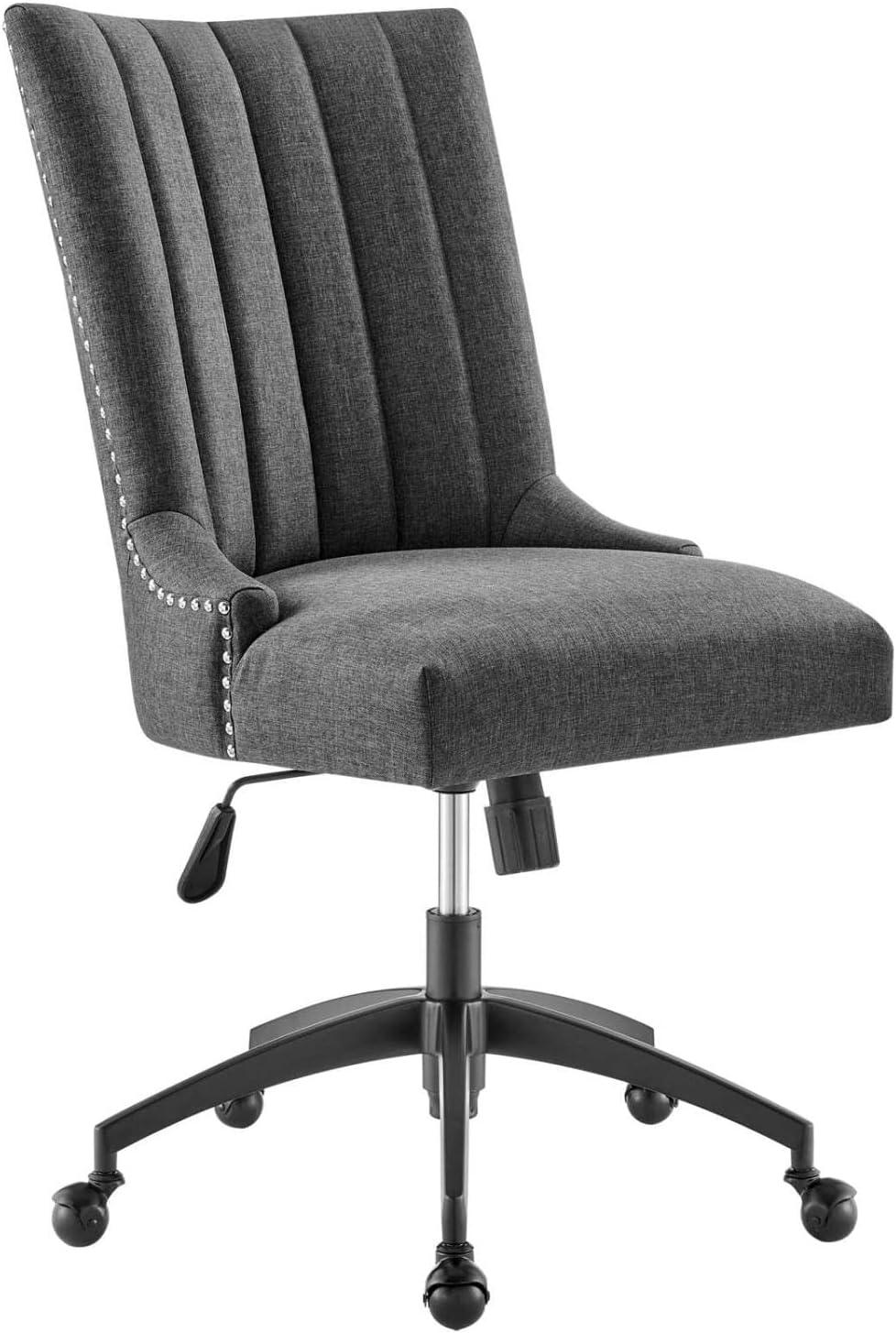 Empower Channel Tufted Fabric Office Chair Black/Gray - Modway: Modern Desk Chair with Casters, Adjustable Height