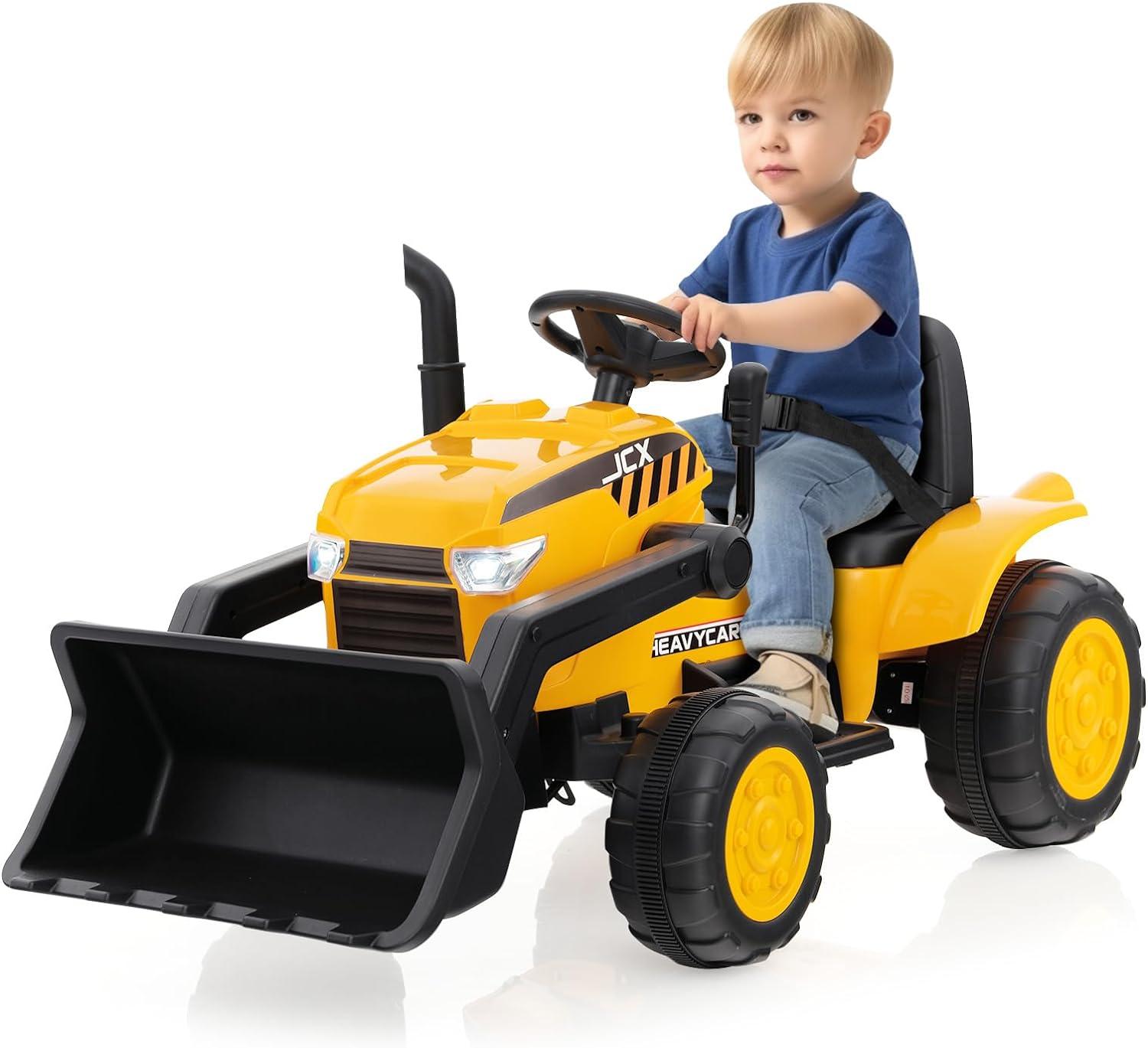 CIPACHO 12V Kid's Ride on Excavator with Adjustable Digging Bucket, 4WD Ride on Toys for Kids 3-8, Yellow