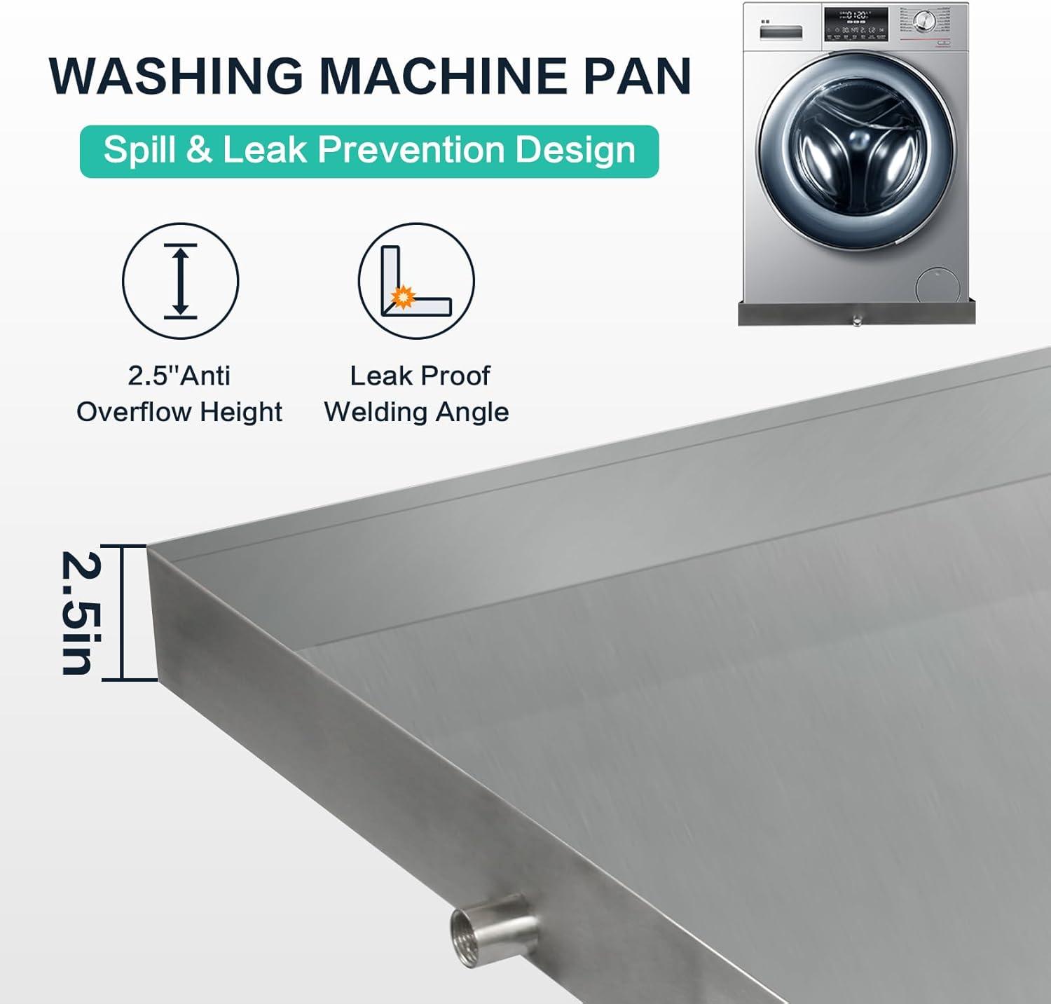 VEVOR 27"x25" Washing Machine Pan 304 Heavy Duty Compact Washer Drip Tray