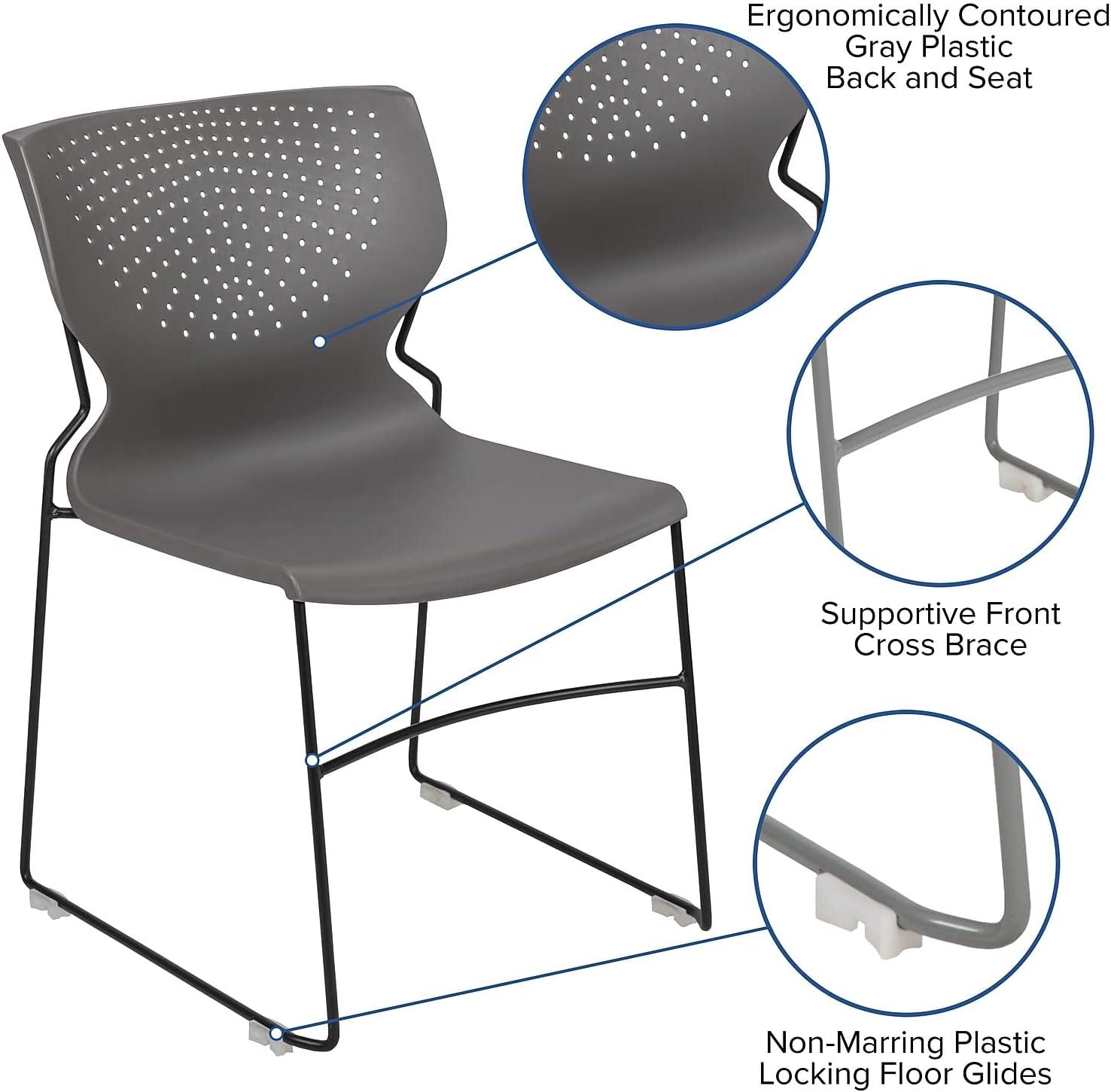 Sleek Gray Armless Metal-Frame Stacking Reception Chair