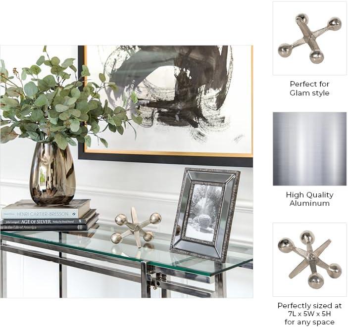 Sagebrook Home Creative Metal Jacks Sculpture for Room, Bedroom or Office Decor, Aluminum, Silver 7 L x 5 W x 5 H Inches