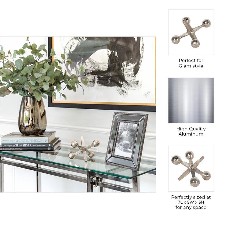 Sagebrook Home Creative Metal Jacks Sculpture for Room, Bedroom or Office Decor, Aluminum, Silver 7 L x 5 W x 5 H Inches