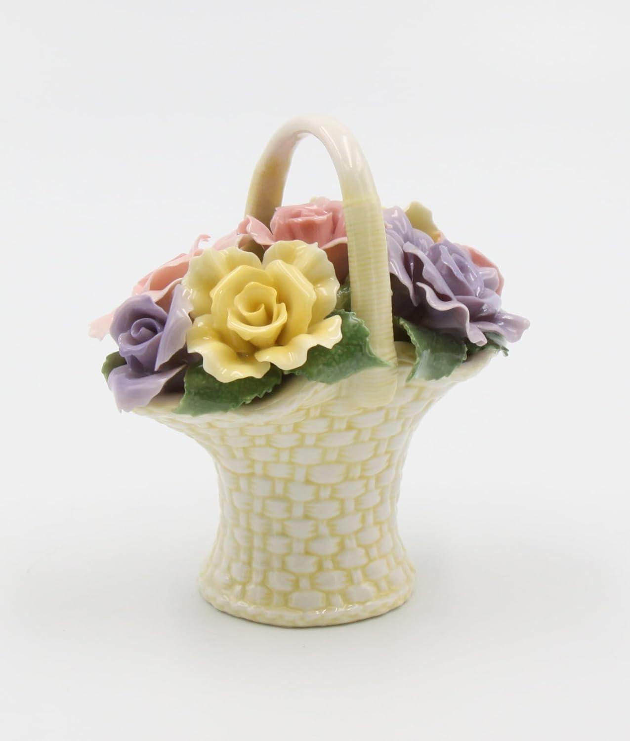 Kevins Gift Shoppe Ceramic Rose Flowers Basket Figurine