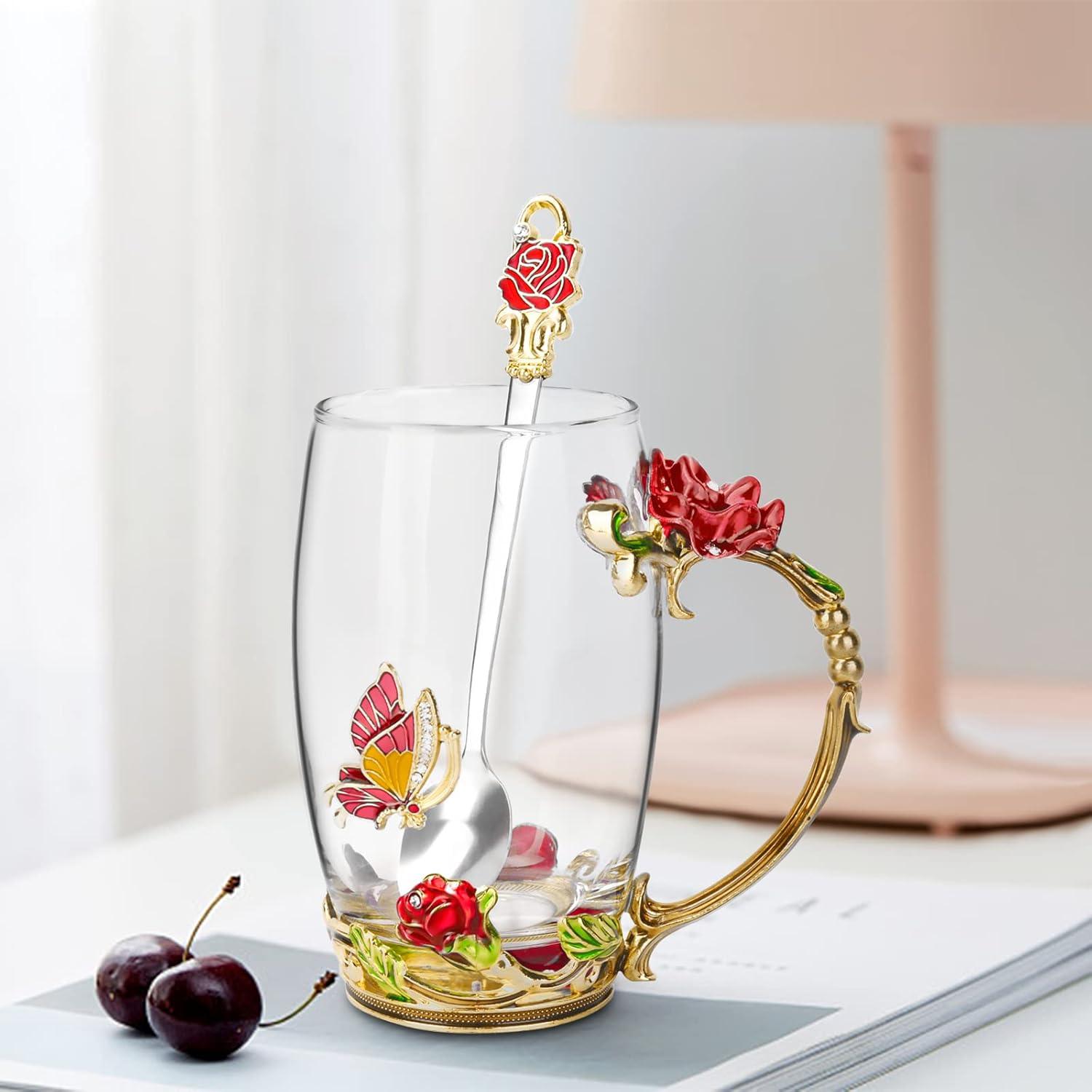 OEAGO Gifts for Mom Women Stocking Stuffers for Women Christmas Glass Coffee Enamels Mug Valentines Gifts for Her Girlfriend Wife Best Birthday Valentine's Mothers Day from Daughter Son Tea Cup