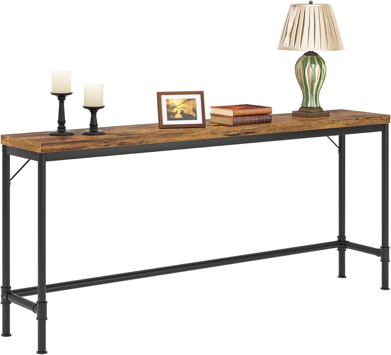 Rustic Brown and Black 71" Industrial Console Table with Storage