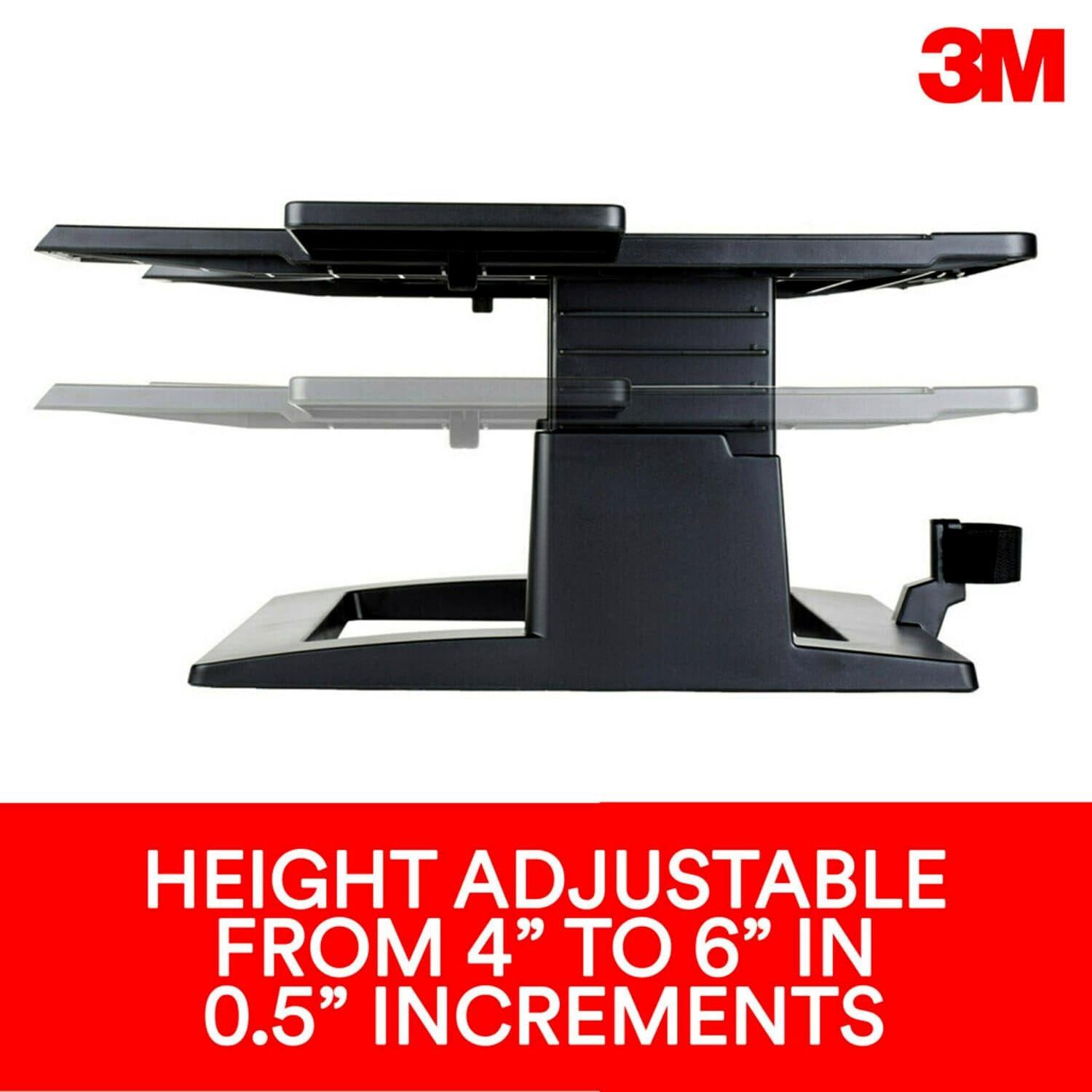 3M Adjustable Laptop Stand, Raise Screen Height to Reduce Neck Strain, 3" Height Adjustment, Large Platform for Docking Station, Non-Skid Base Keeps Laptop Secure, Cable Management, Black (L