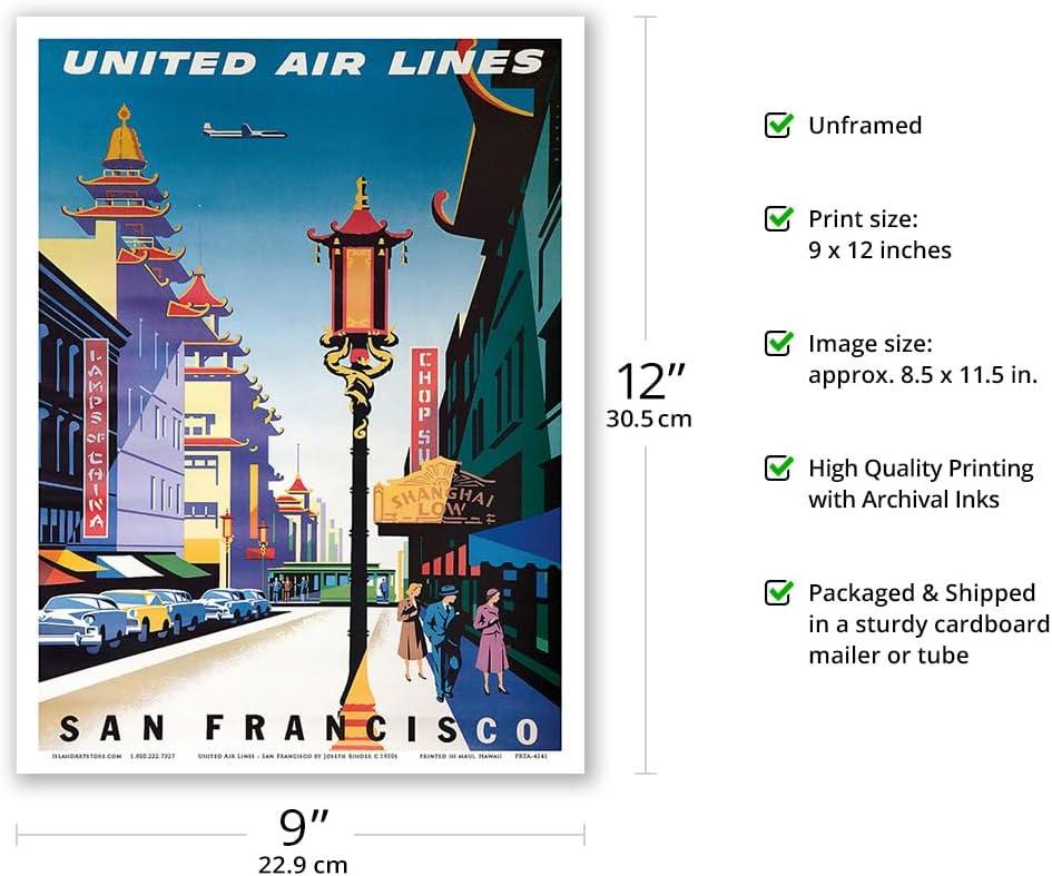 San Francisco USA - Chinatown - United Air Lines - Vintage Airline Travel Poster by Joseph Binder c.1950s - Master Art Print (Unframed) 9in x 12in