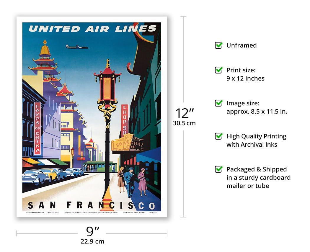 San Francisco USA - Chinatown - United Air Lines - Vintage Airline Travel Poster by Joseph Binder c.1950s - Master Art Print (Unframed) 9in x 12in