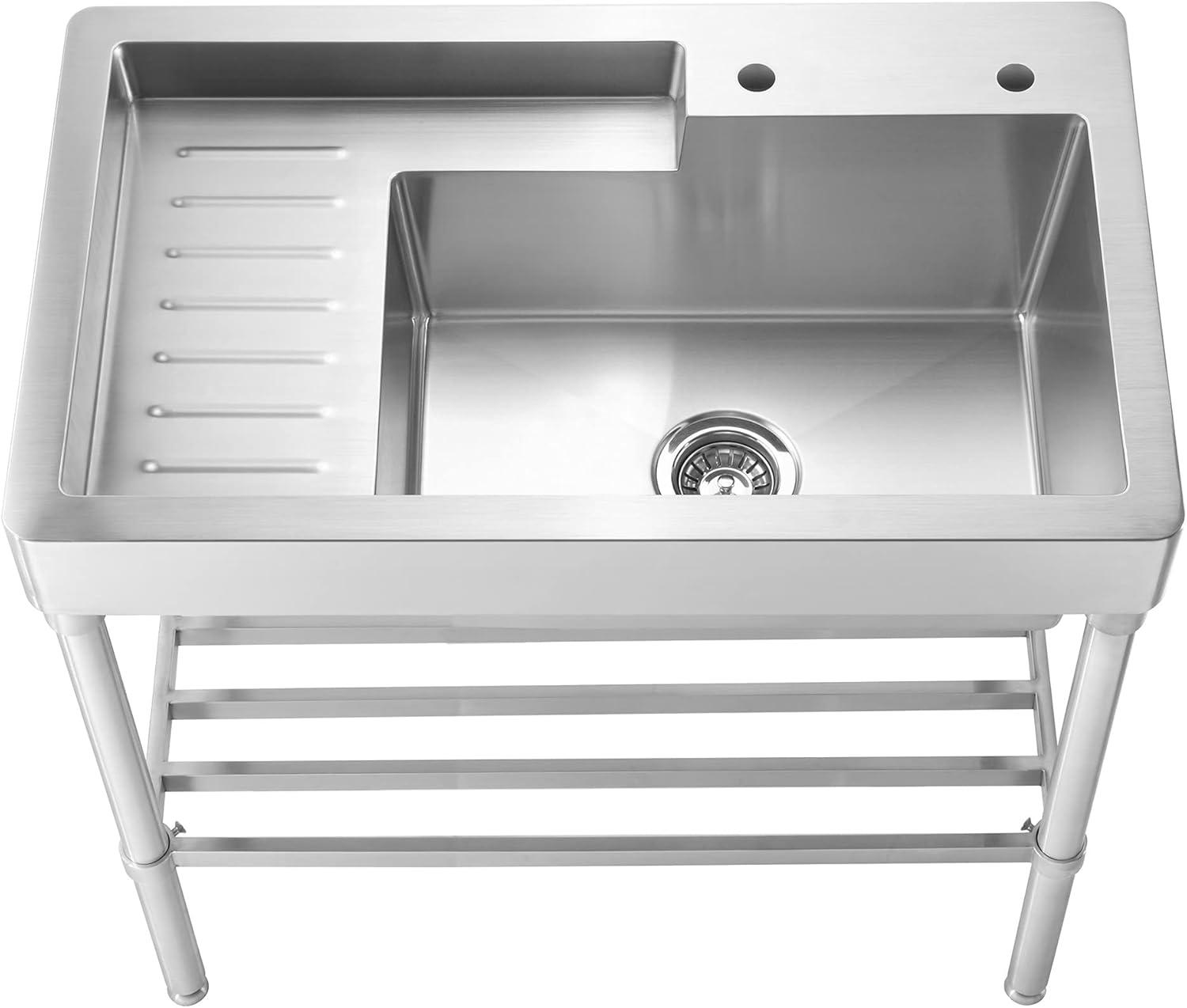 Pearlhaus 33'' L Freestanding Single Bowl Stainless Steel Kitchen Sink