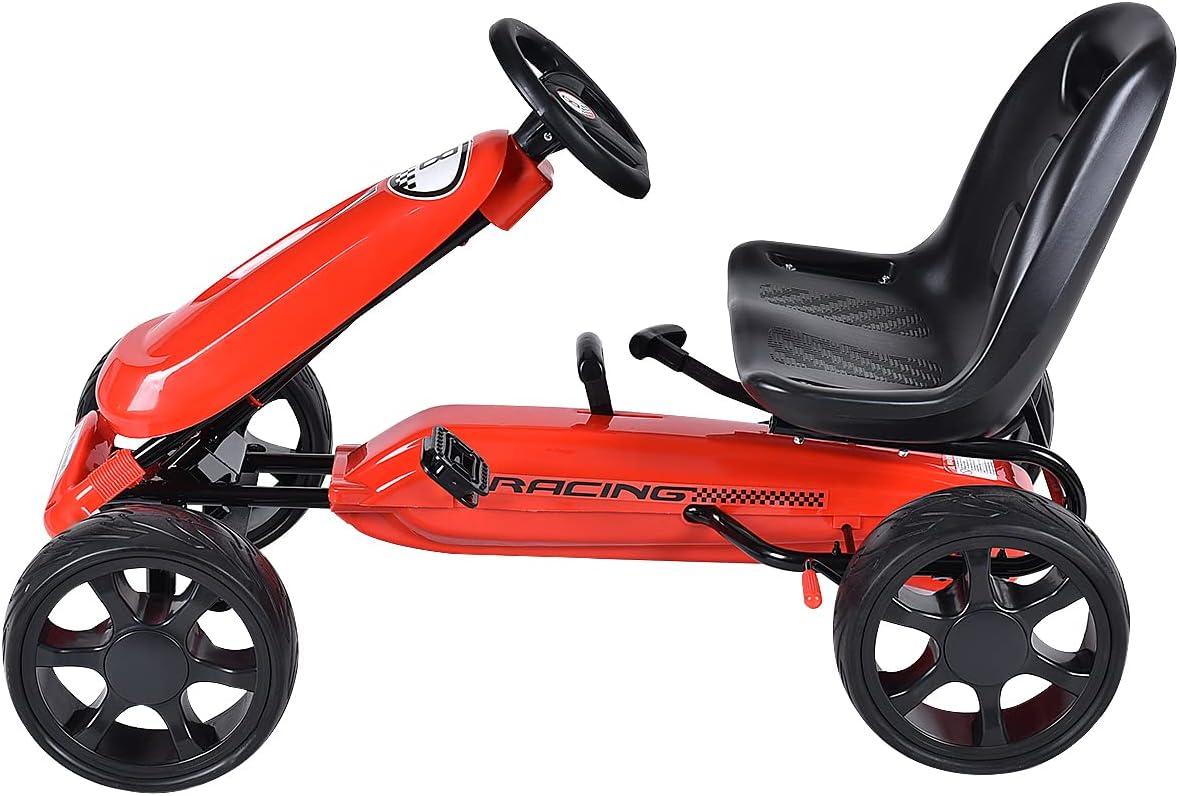 Costway Xmas Gift Go Kart Kids Ride On Car Pedal Powered Car 4 Wheel Racer Toy Stealth Outdoor Red